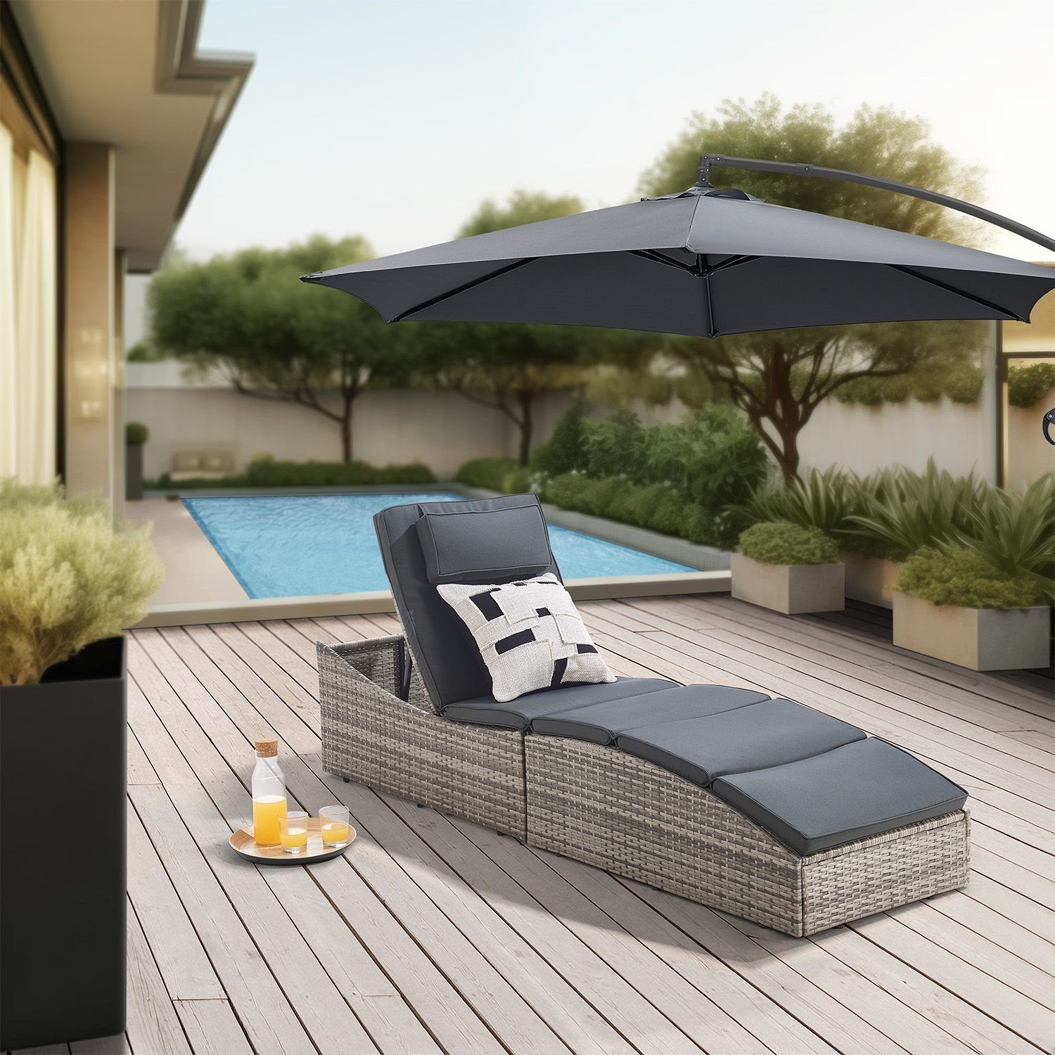 Juskys Wellnessliege Lamia, Polyrattan Liege, klappbar, günstig online kaufen