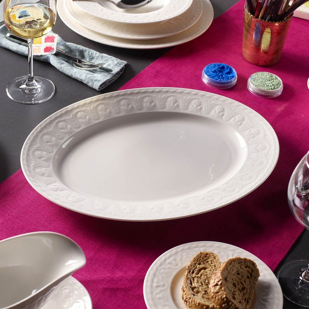 Villeroy & Boch Servierplatte Cellini ovale Platte 40 cm, Porzellan, (1-tlg), Premium Porcelain, mikrow.- & spülm.sicher, Made in Germany
