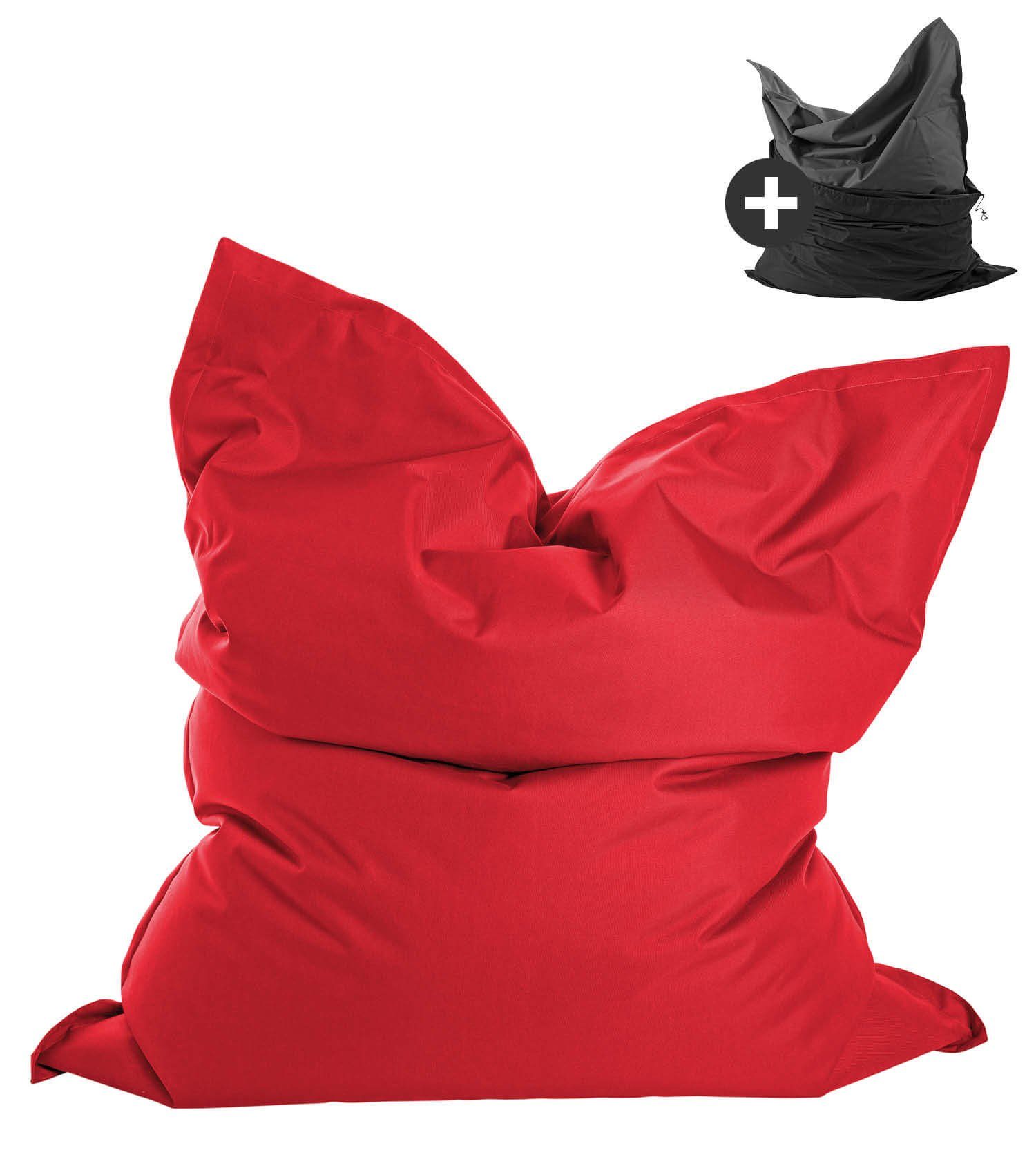 mokebo Sitzsack Der Große (mit Schutzhülle), Bean Bag XXL, Bodenkissen, Riesen Sitzkissen, Liegekissen in Rot