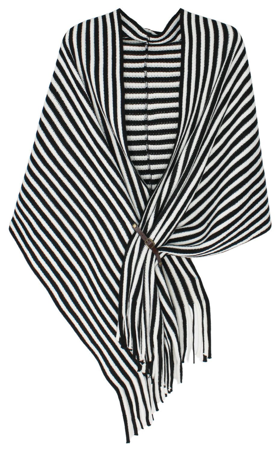 dy_mode Strickponcho Damen Strickponcho Multifunktions-Schal Gestreift XXL-Schal Poncho mit Fransen, 3-in-1 Styling