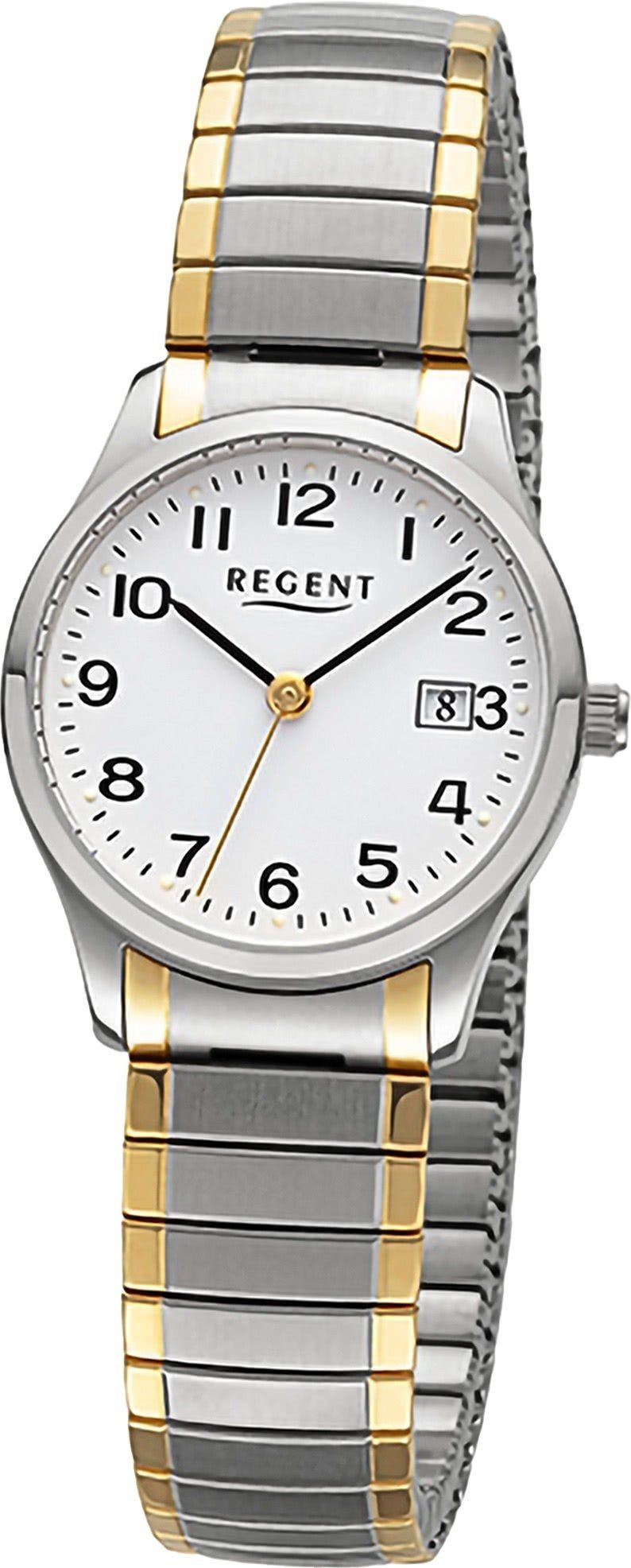 [Neu 2024] Regent Quarzuhr Regent Damen rundes Edelstahlarmband Damenuhr 27mm) Armbanduhr gold, groß (ca Analog, Gehäuse, silber