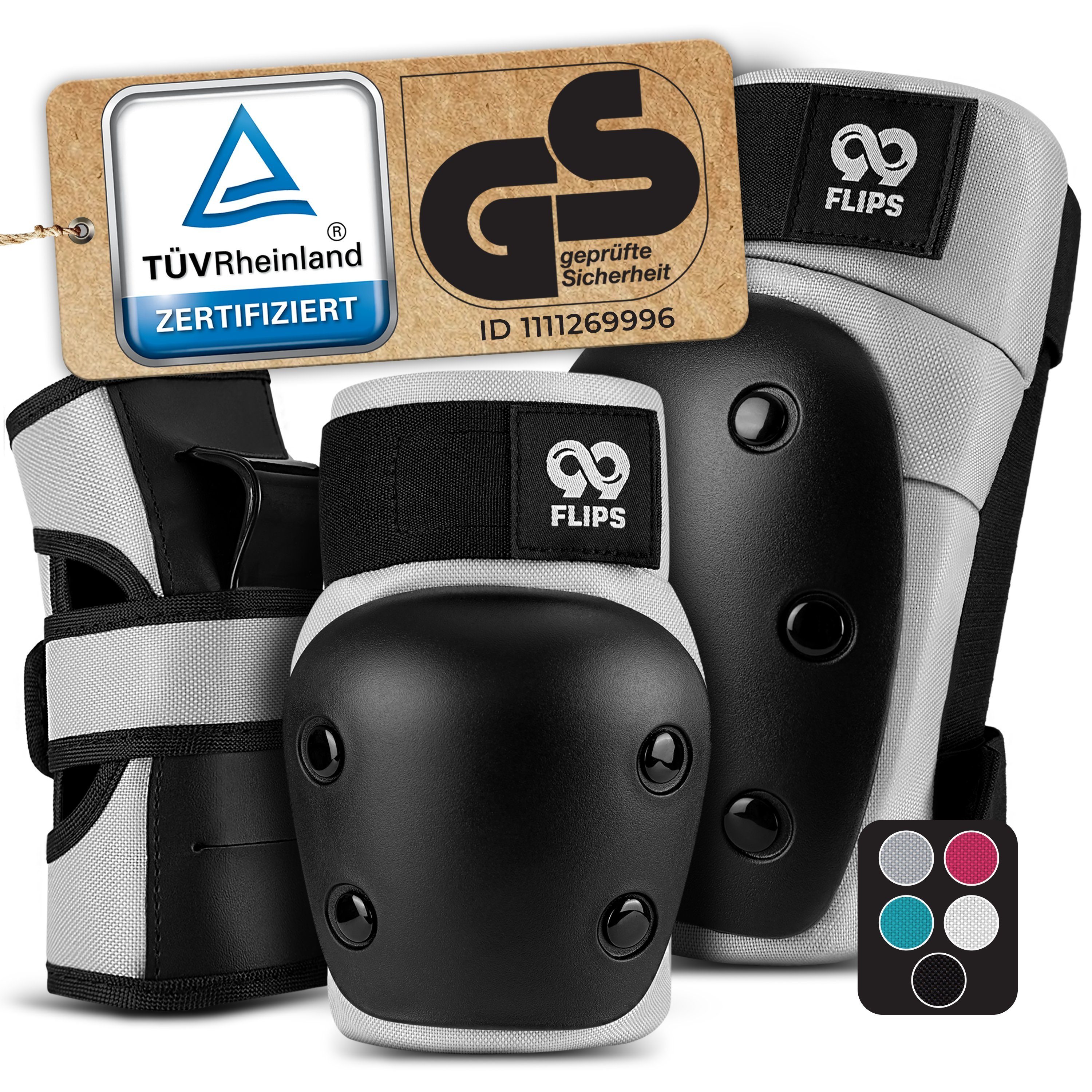 99FLIPS Protektoren-Set DIVE Protektoren Set Erwachsene Skateboard Inline Skates, Longboard (Protektoren Set Skateboard Erwachsene, 6-tlg., Inliner Schoner Knie-, Ellenbogen und Handgelenkschützer & Tragebeutel), Schlittschuhe Damen & Skateboard Erwachsen