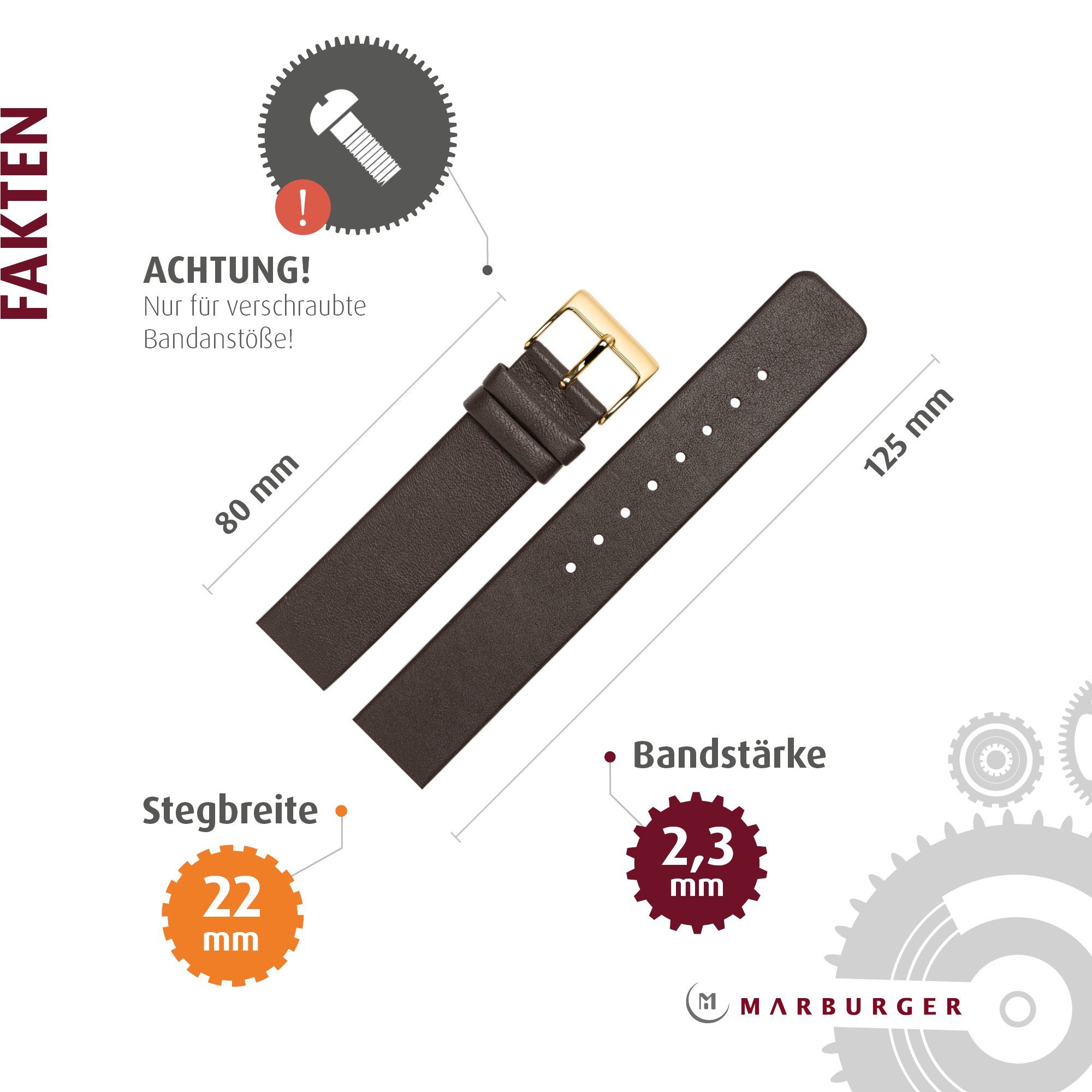 MARBURGER Uhrenarmband 22mm Leder passend für Skagen