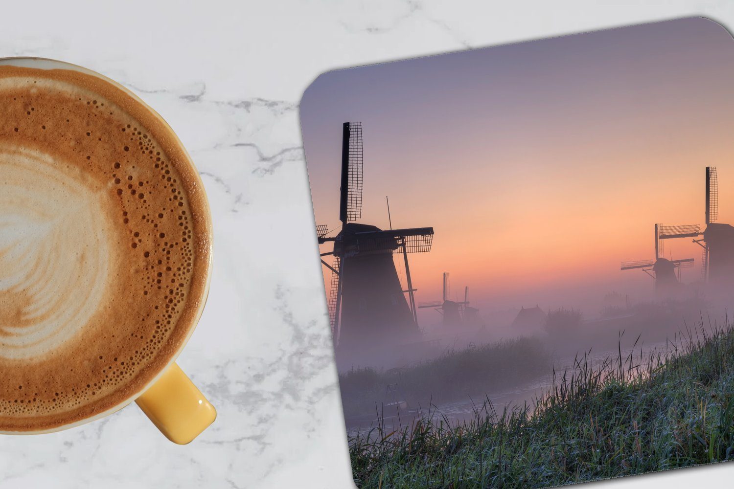 Glasuntersetzer, - Zubehör Korkuntersetzer, Mühle Gläser, Tischuntersetzer, - Nebel, 6-tlg., MuchoWow Untersetzer, Glasuntersetzer Tasse für Niederlande