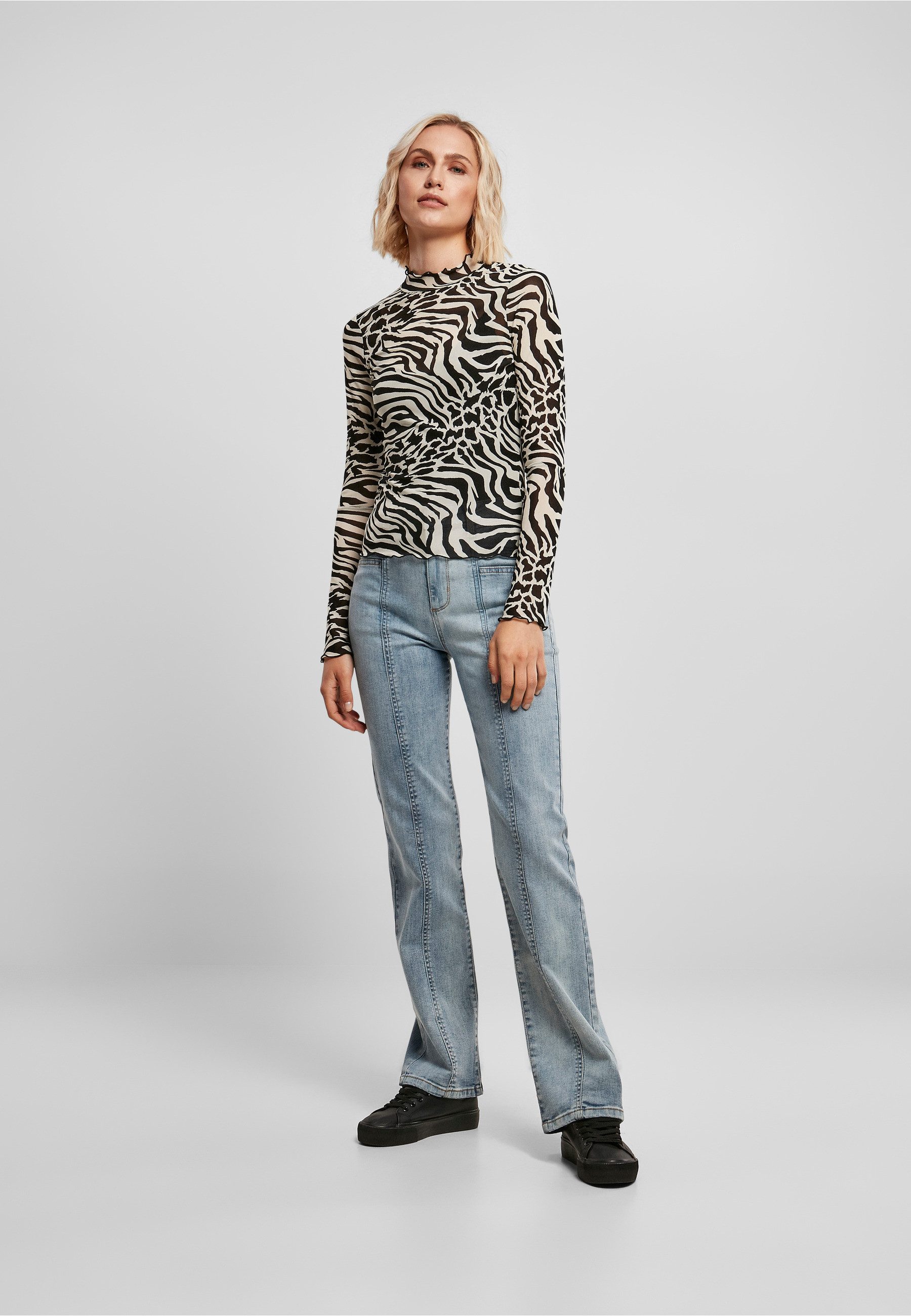 URBAN CLASSICS Langarmshirt Urban Classics Damen Ladies AOP Mesh Turtleneck günstig online kaufen