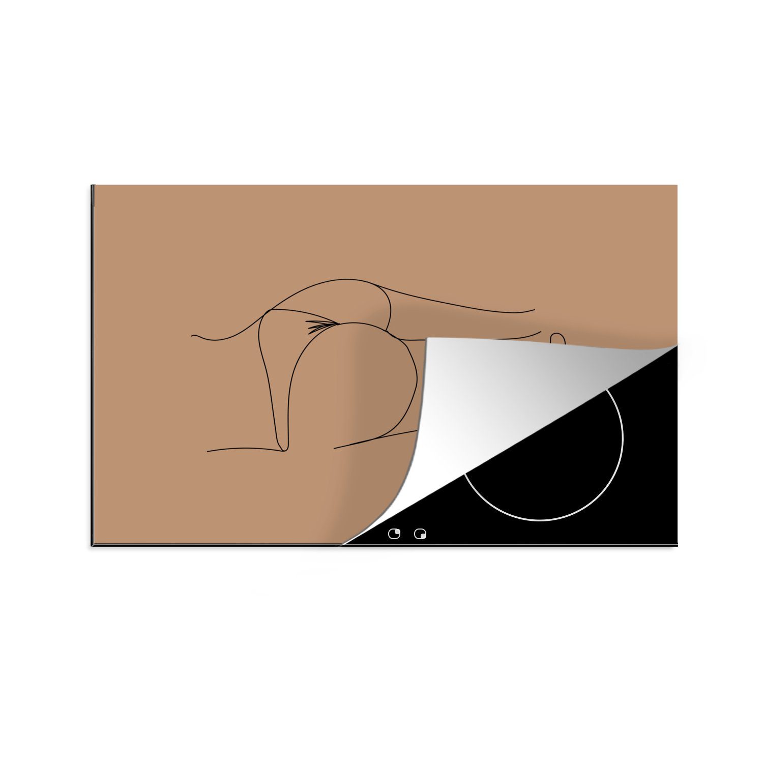 MuchoWow Herdblende-/Abdeckplatte Linienkunst - Frau - Unterwäsche, Vinyl, (1 tlg), 81x52 cm, Induktionskochfeld Schutz für die küche, Ceranfeldabdeckung