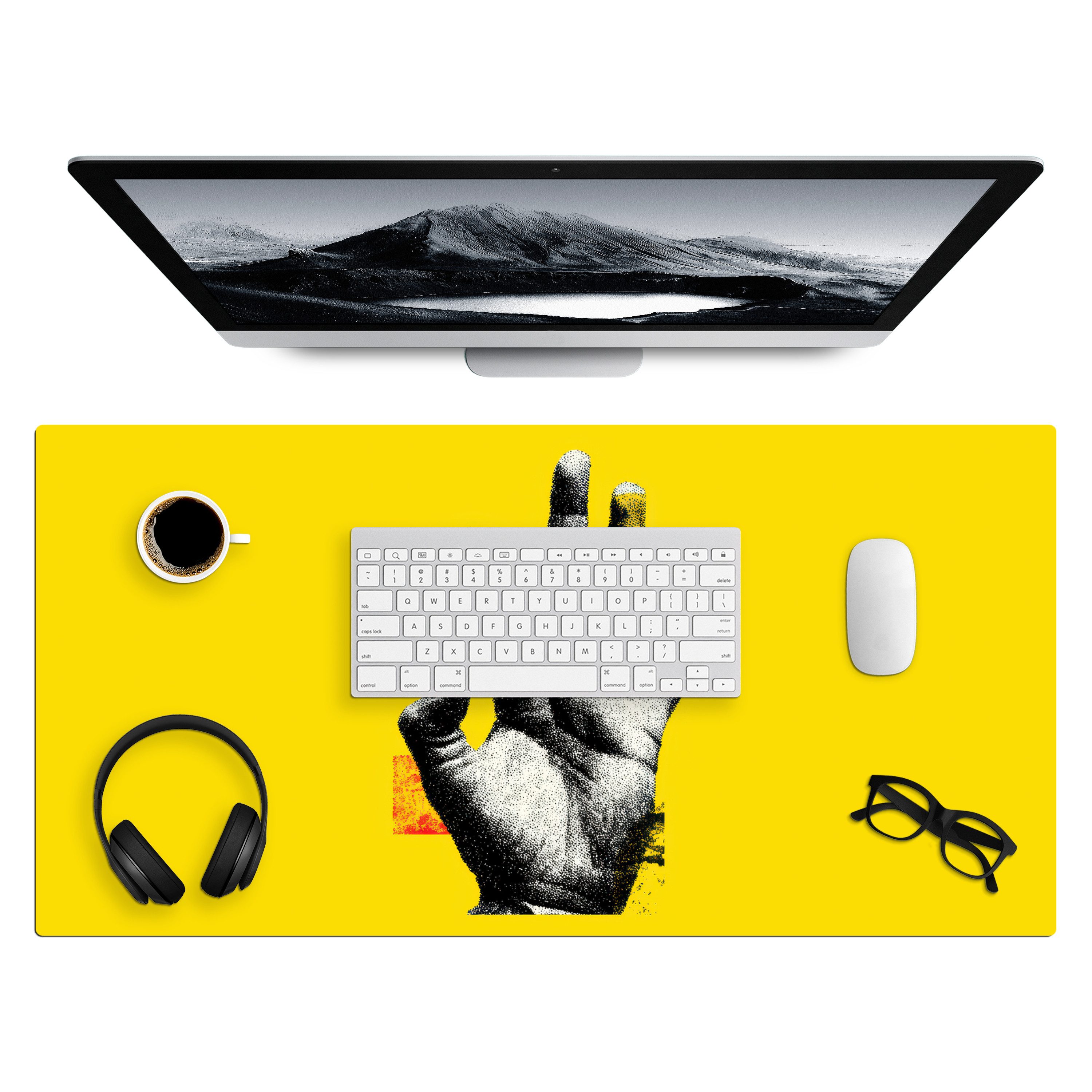 MuchoWow Gaming Mauspad Hand - Roter Kreis - Gelb (1-St), Gaming Mauspad XXL, Schreibtischunterlage, Desk Mat Groß, 80x40 cm