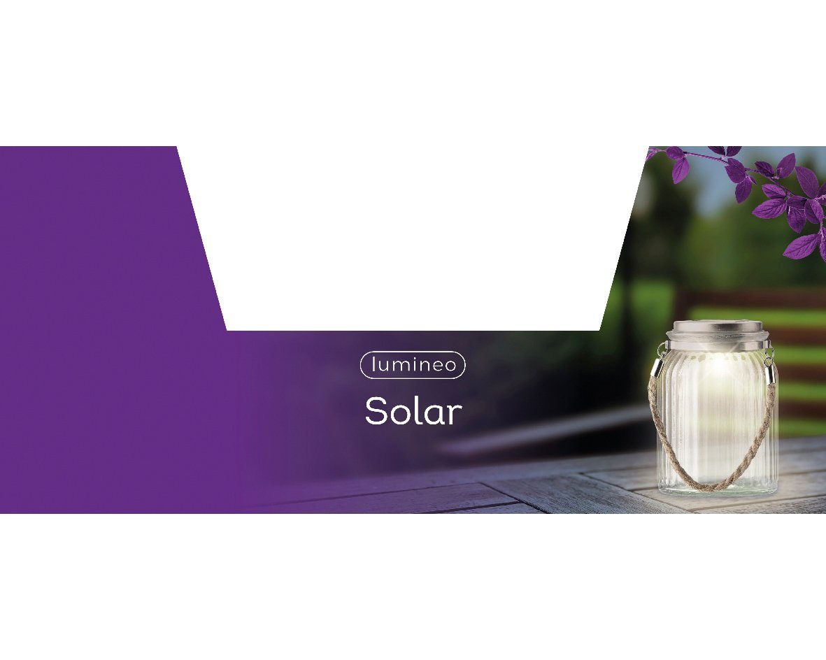 Lumineo Glas Gartenleuchte Solarleuchte, Einmachglas 10x15cm warmweiß Solar LED LED