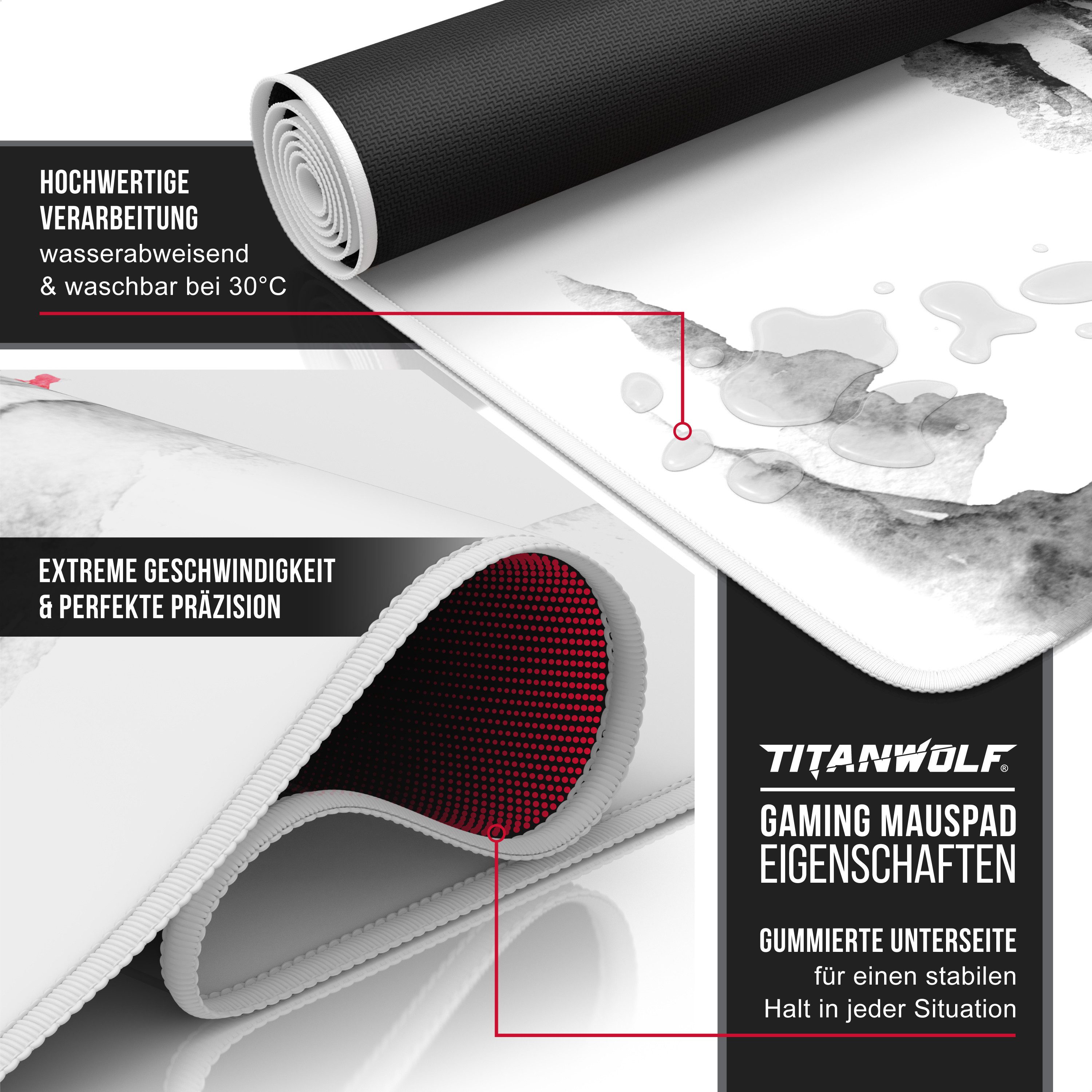 Titanwolf Gaming Mauspad XXL Speed Mousepad 900 x 400 x 3 mm, Schreibtischauflage, abwaschbar, rutschfeste Rückseite, Geschwindigkeit & Präzision, Ink Sakura 5