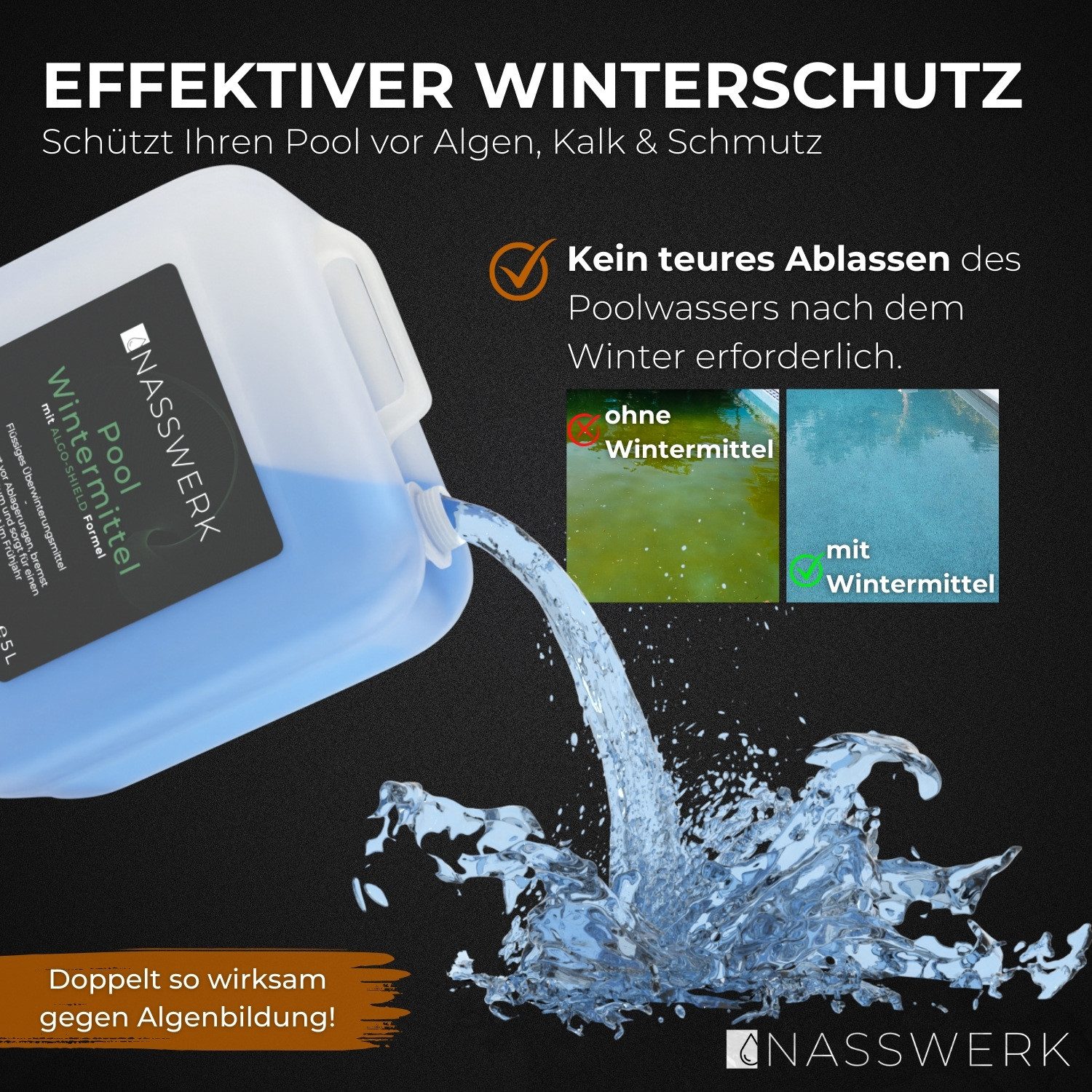 Nasswerk® Poolpflege Effektives Pool Wintermittel mit ALGO-SHIELD Formel, Einfache Anwendung & starker Schutz für Poolüberwinterung