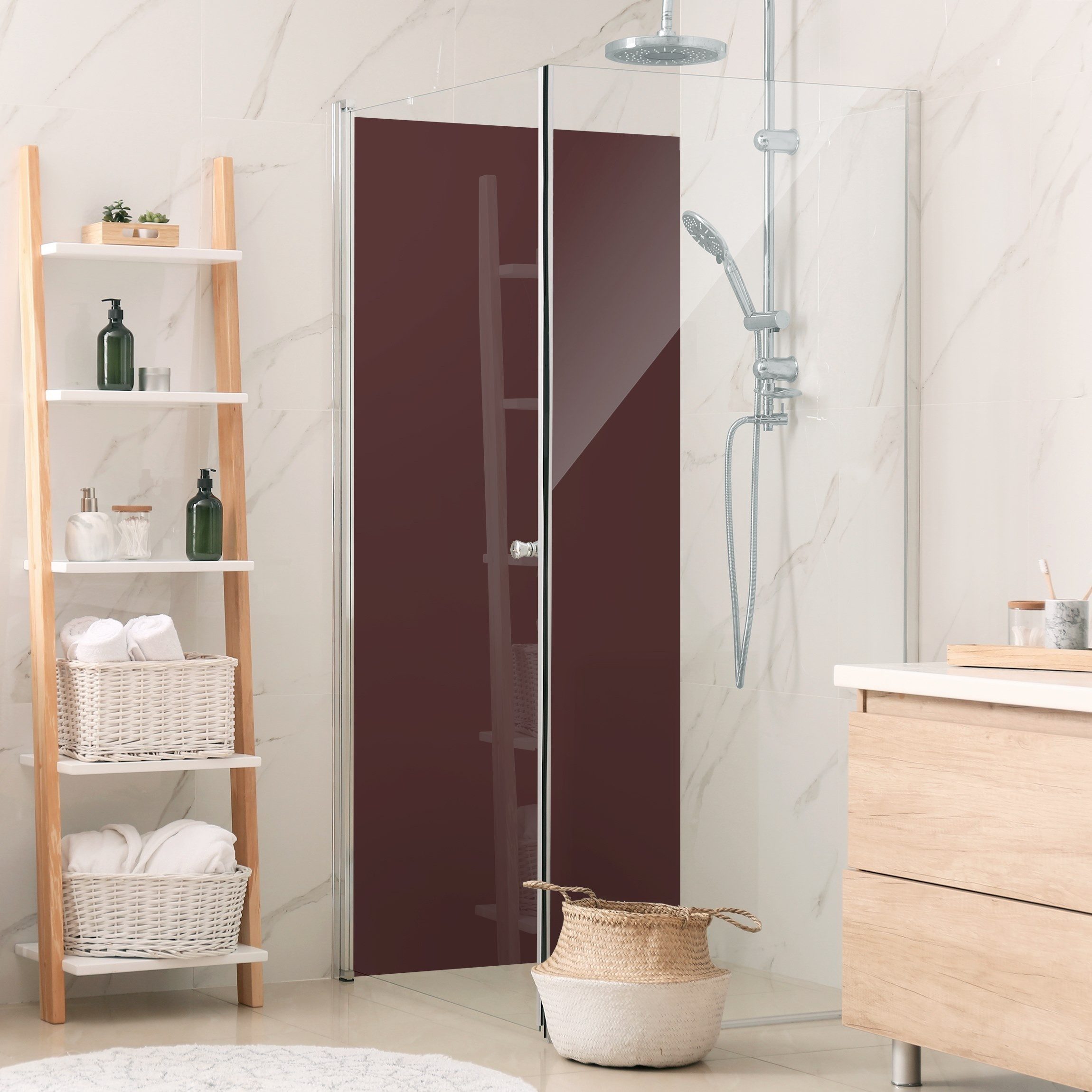 Thumbnail - Bilderdepot24 Badrückwand einfarbig rot Duschrückwand ohne Bohren Dusche, (1-tlg., Hart-Folie Smart matt 0,35 mm), fugen...