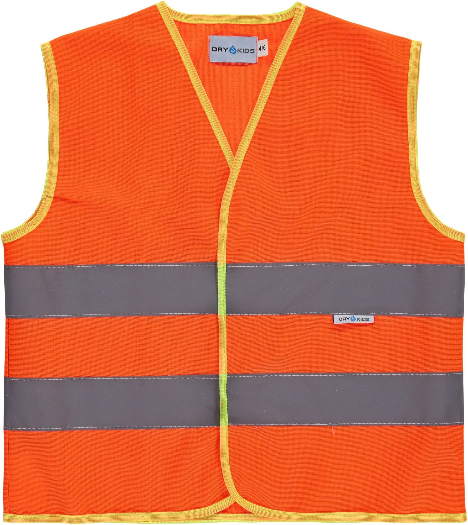 DRY KIDS Warnweste (1-tlg) Kinder Sicherheitsweste, mit Klettverschluss Größe 122 - 134 Neon-Orange