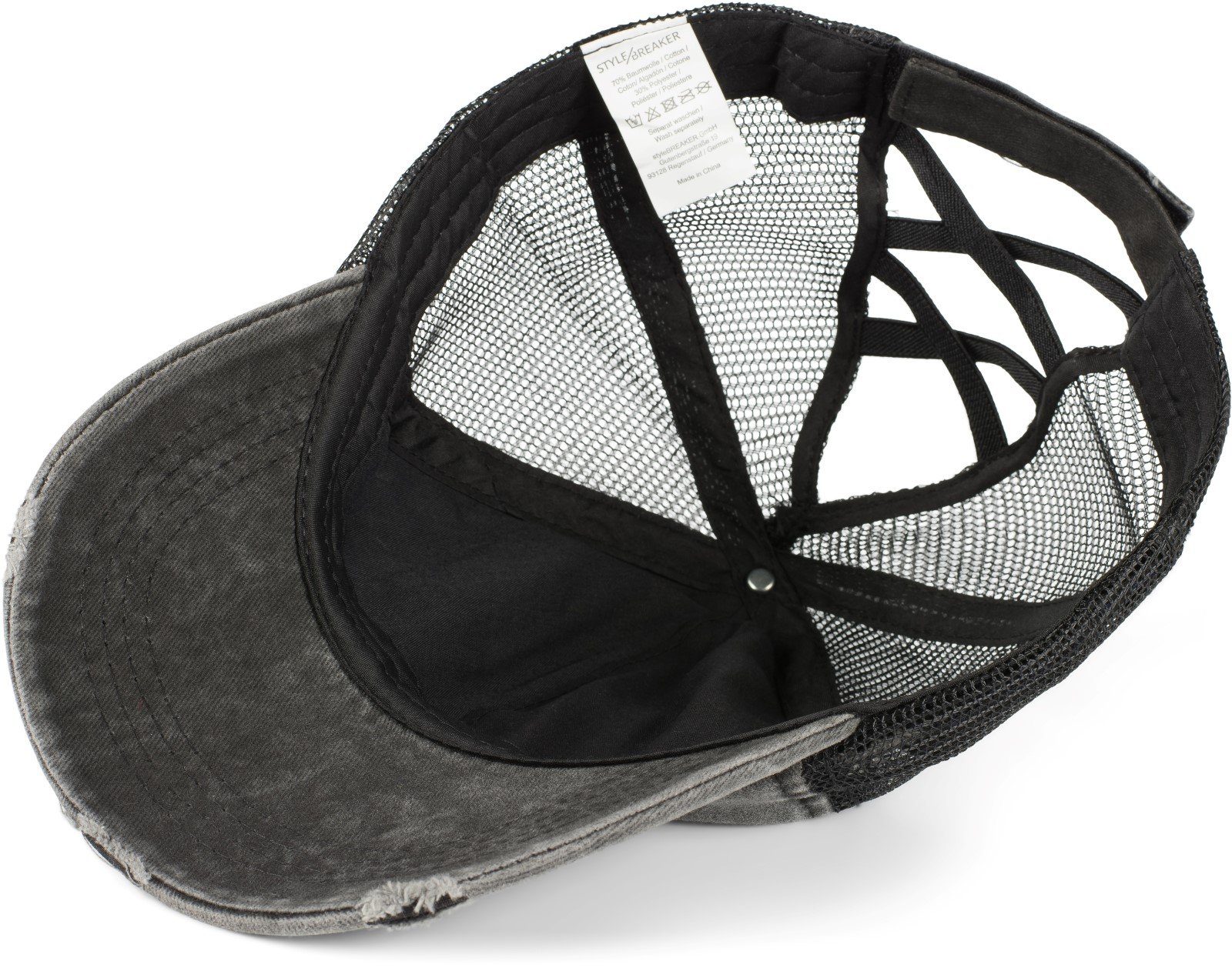 styleBREAKER Baseball Cap Ponytail Baseball Cap Used Look mit Mesh Einsatz (1-St)