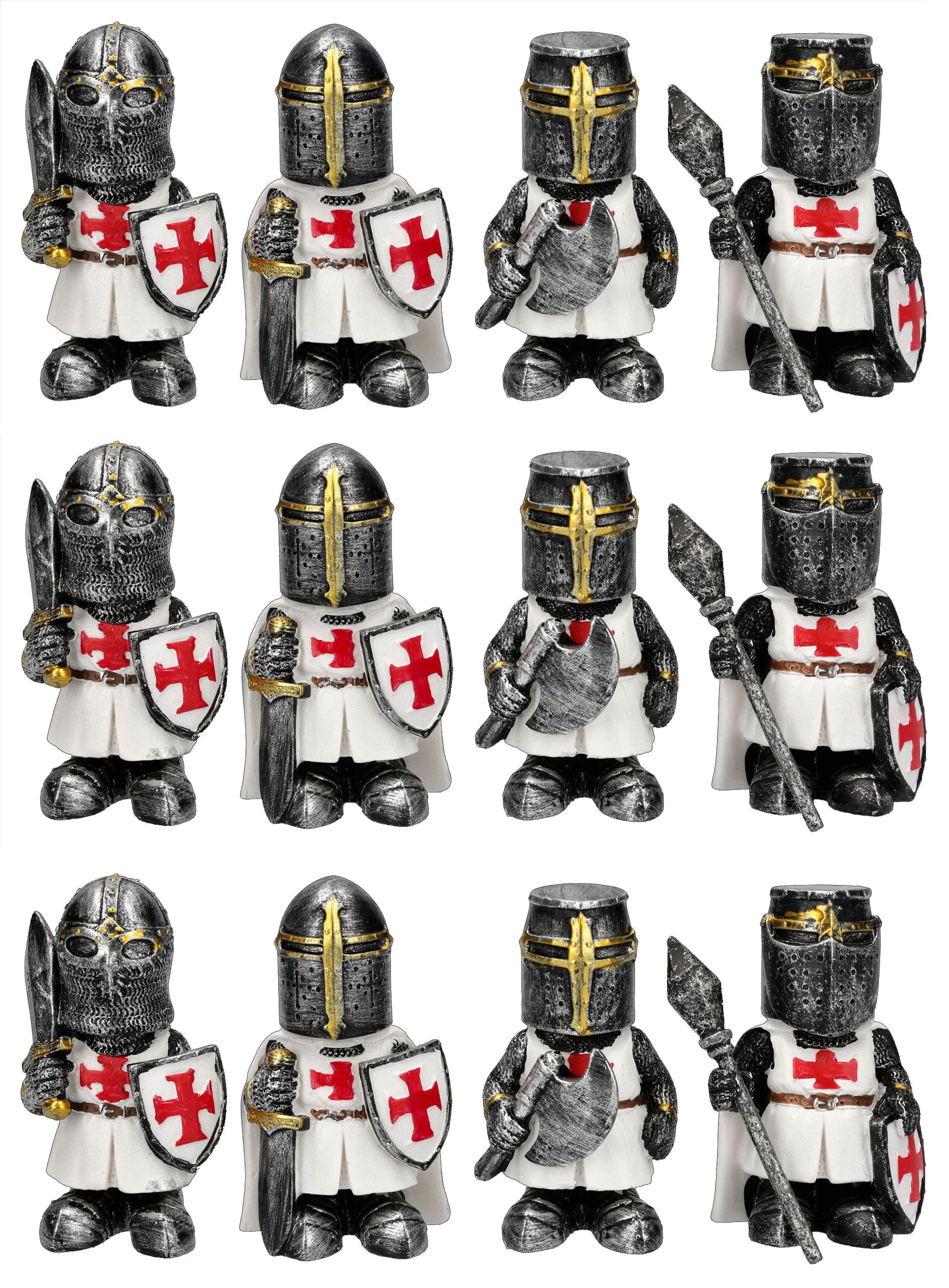 Figuren Shop GmbH Dekofigur Ritterfiguren Set – 12 Mini Ritter Figuren Mittelalter Deko 6,5 cm