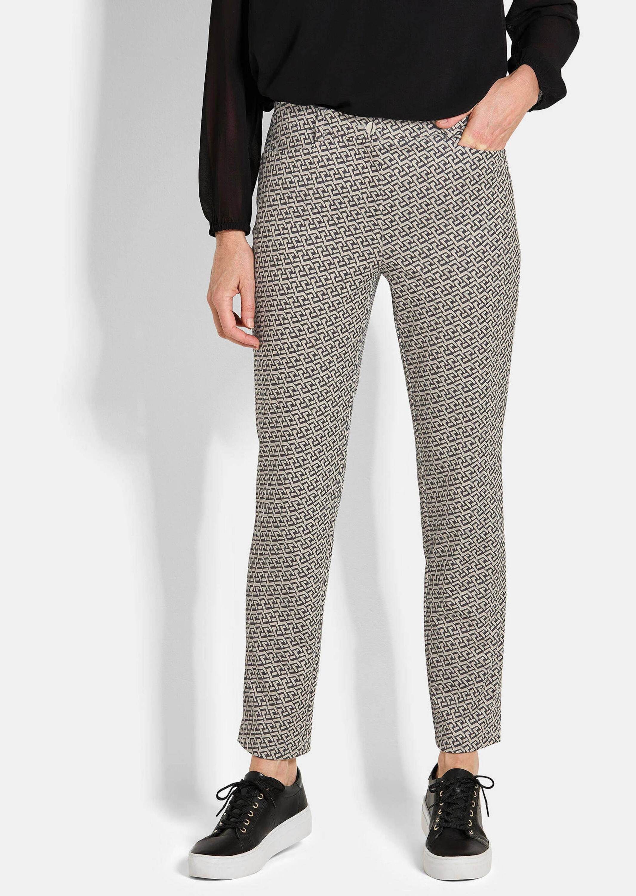 GOLDNER Stoffhose Kurzgröße: Slim Fit Printhose mit hohem Bund Stretchhose mit Formbund, Gürtelschlaufen, Reißverschluss, 7/8-Länge