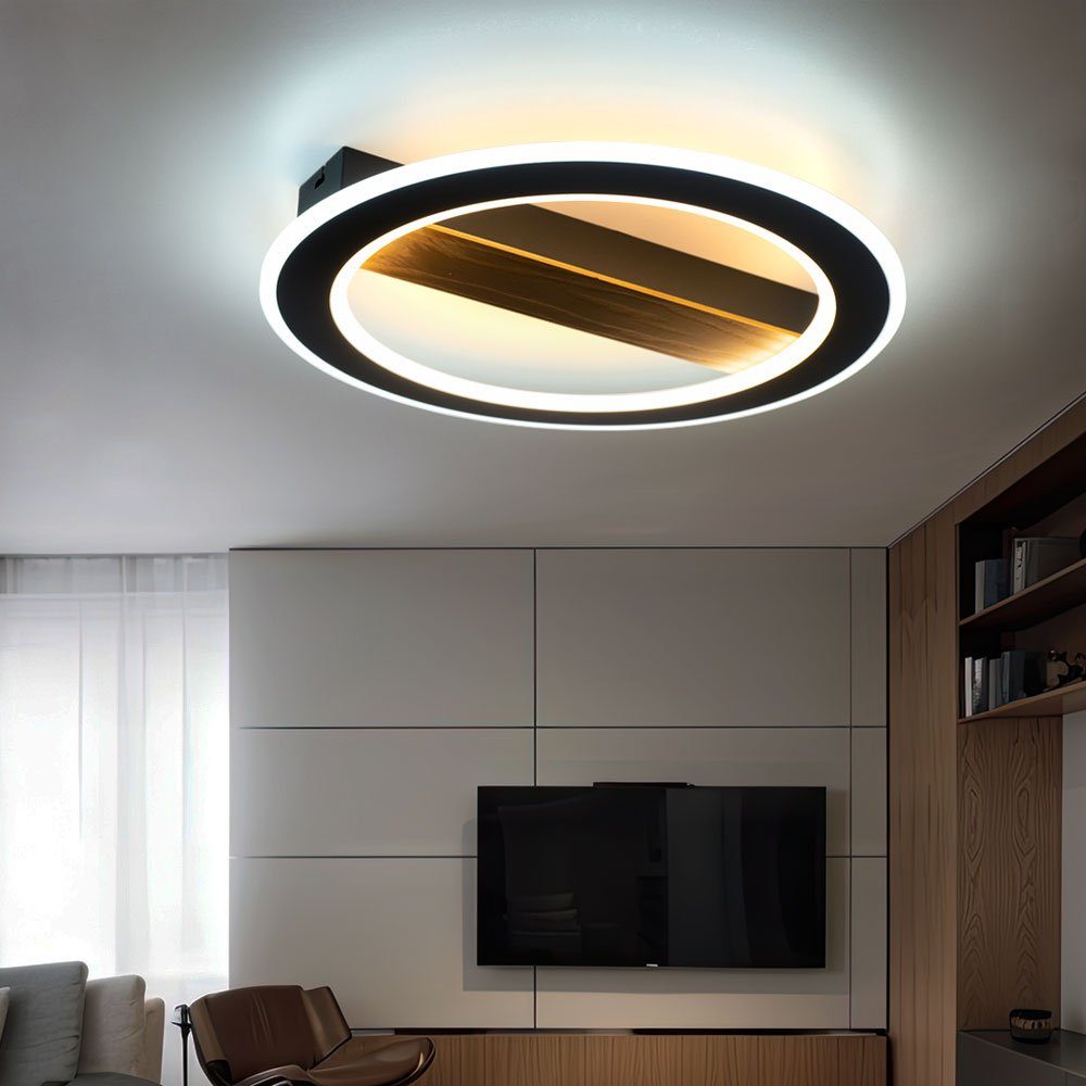 Globo LED-Leuchtmittel Deckenleuchte Tageslichtweiß, LED Ring Holz verbaut, Wohnzimmerlampe Warmweiß, LED Kaltweiß, Deckenleuchte, fest