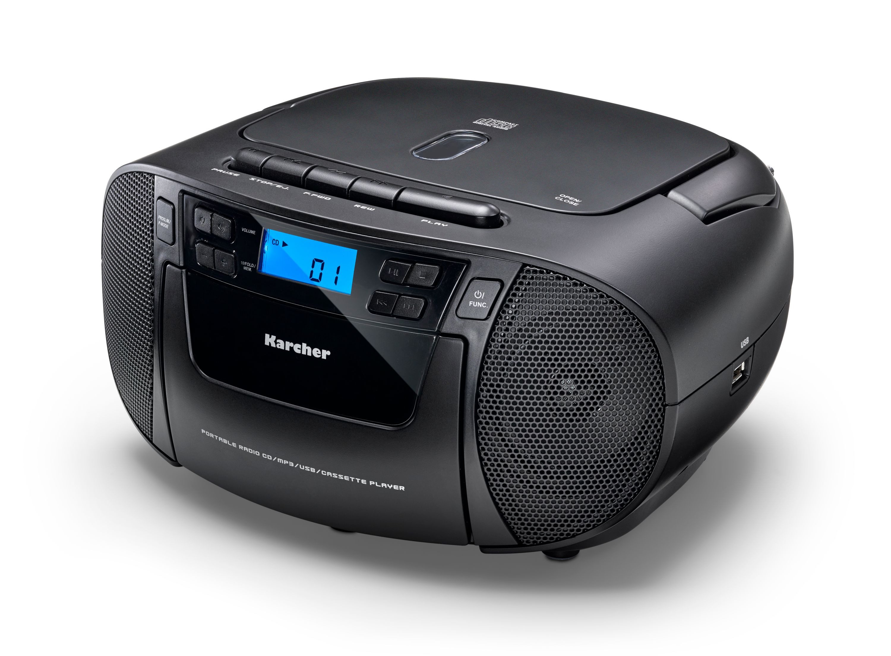 Karcher RR 5045 Boombox (UKW (FM), 3 W, tragbarer CD-Player mit UKW Radio, Kassettendeck) – Bild 2 von 2