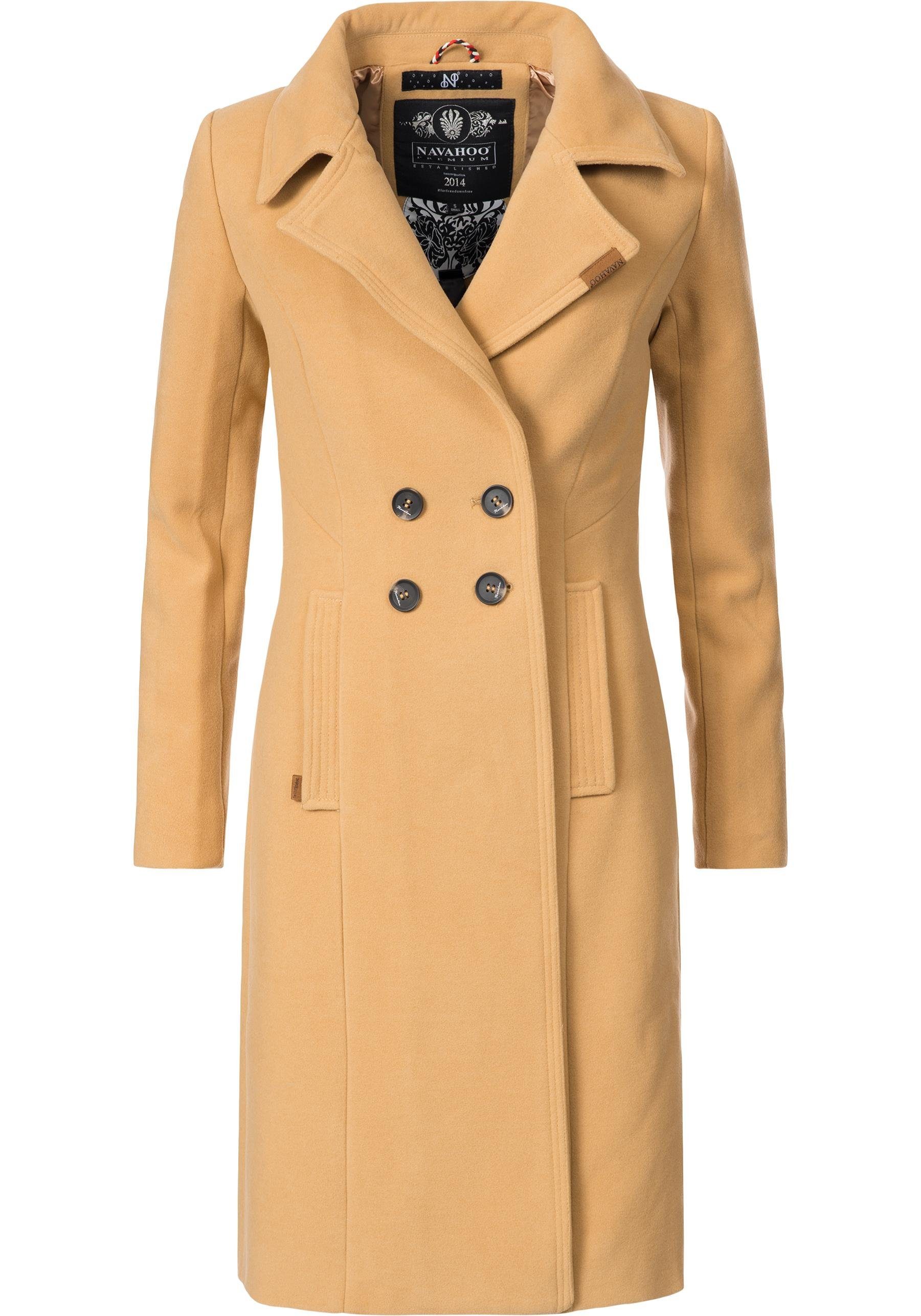 Navahoo Wintermantel Wooly camelfarben Damen Wollmantel-Optik edler Trenchcoat in