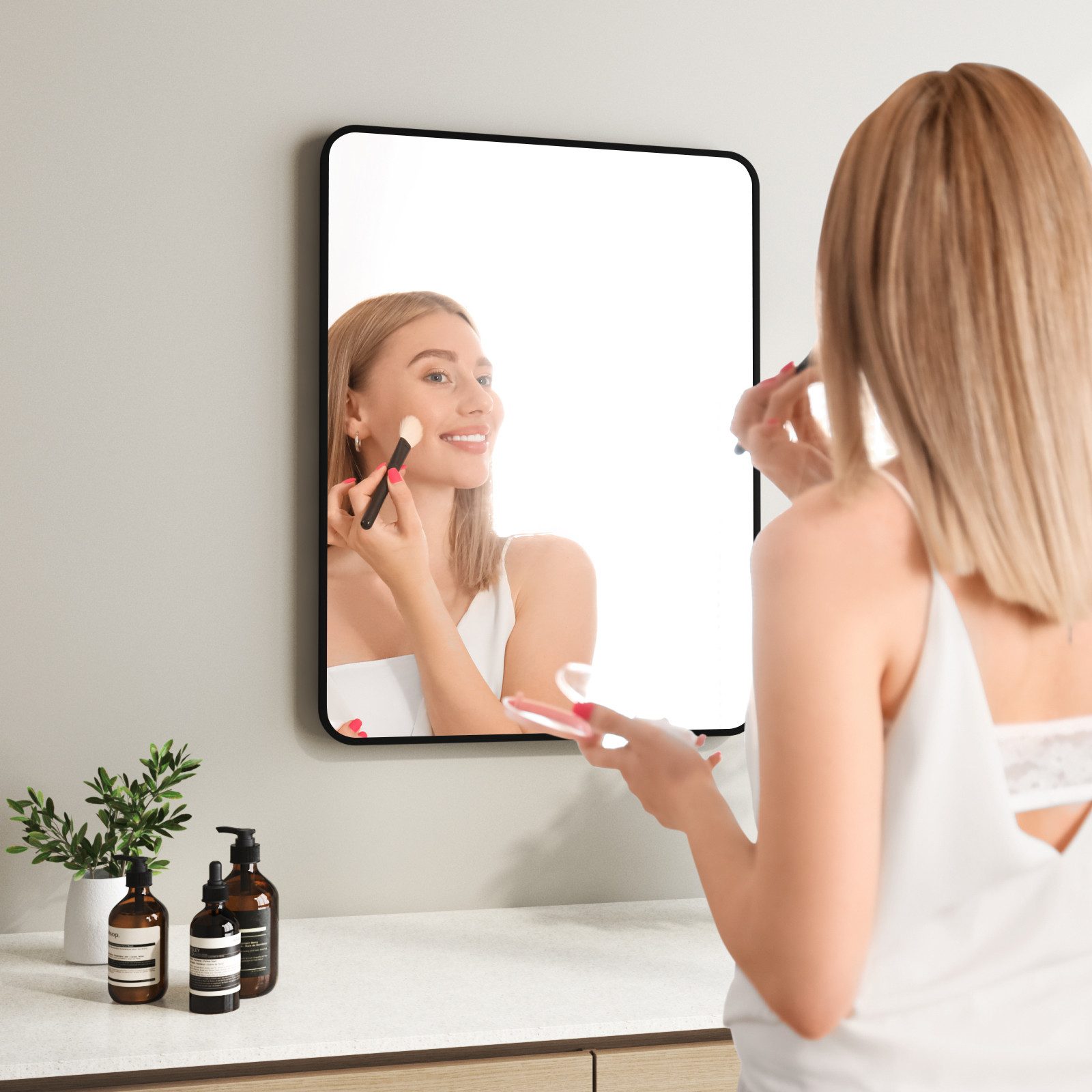 Hopibath Badspiegel mit Alurahmen Wandspiegel Schwarz (Rechteckig, 120x70,1 günstig online kaufen