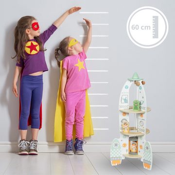 Mamabrum Spielzeug-Flugrakete Weltraumrakete aus Holz, Spielzeug mit Aufzug und Zubehör