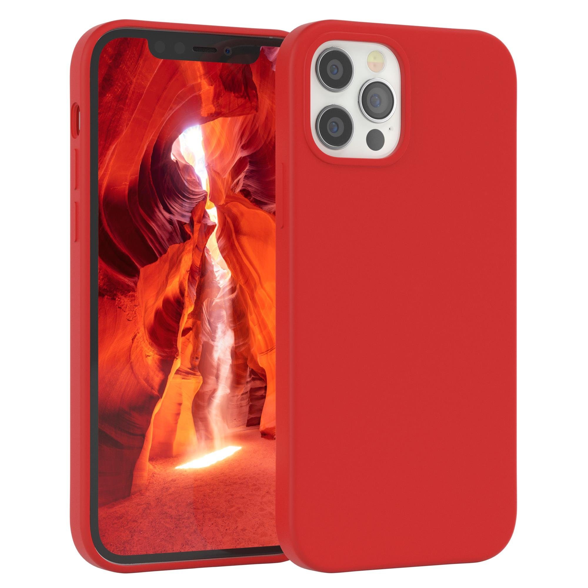 EAZY CASE Handyhülle Premium Silikon Case für iPhone 12 / iPhone 12 Pro 6,1 Zoll, Smart Slimcover mit Displayschutz Handy Softcase Silikonhülle Etui Rot