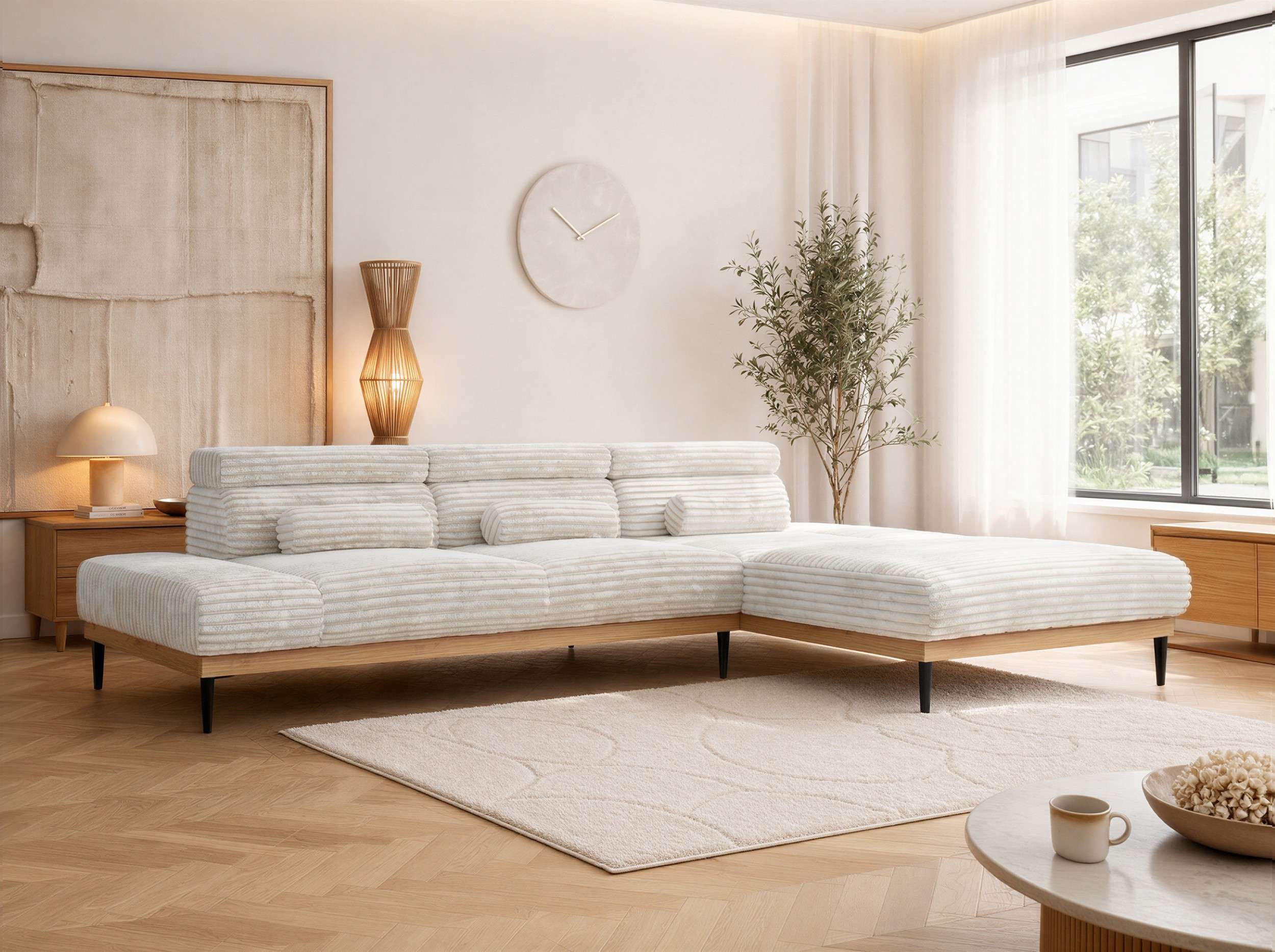 MKS MÖBEL Ecksofa PAVERO L, Relax system, verstellbare Kopfstützen, Wellenfeder, L-form Ecksofa, Metall-Beine, Seitenauswahl, Breite 316 cm