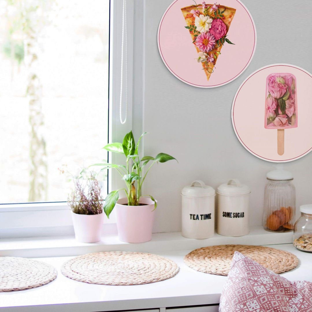 Wall-Art Mehrteilige Bilder Blumen Pizza Eis Ø45 cm, (Set, 2 St)