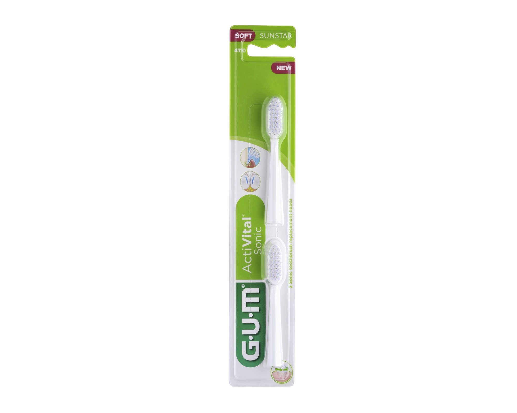 GUM Aufsteckbürste Gum ActiVital Sonic - 2 Ersatzbürstenköpfe weiß