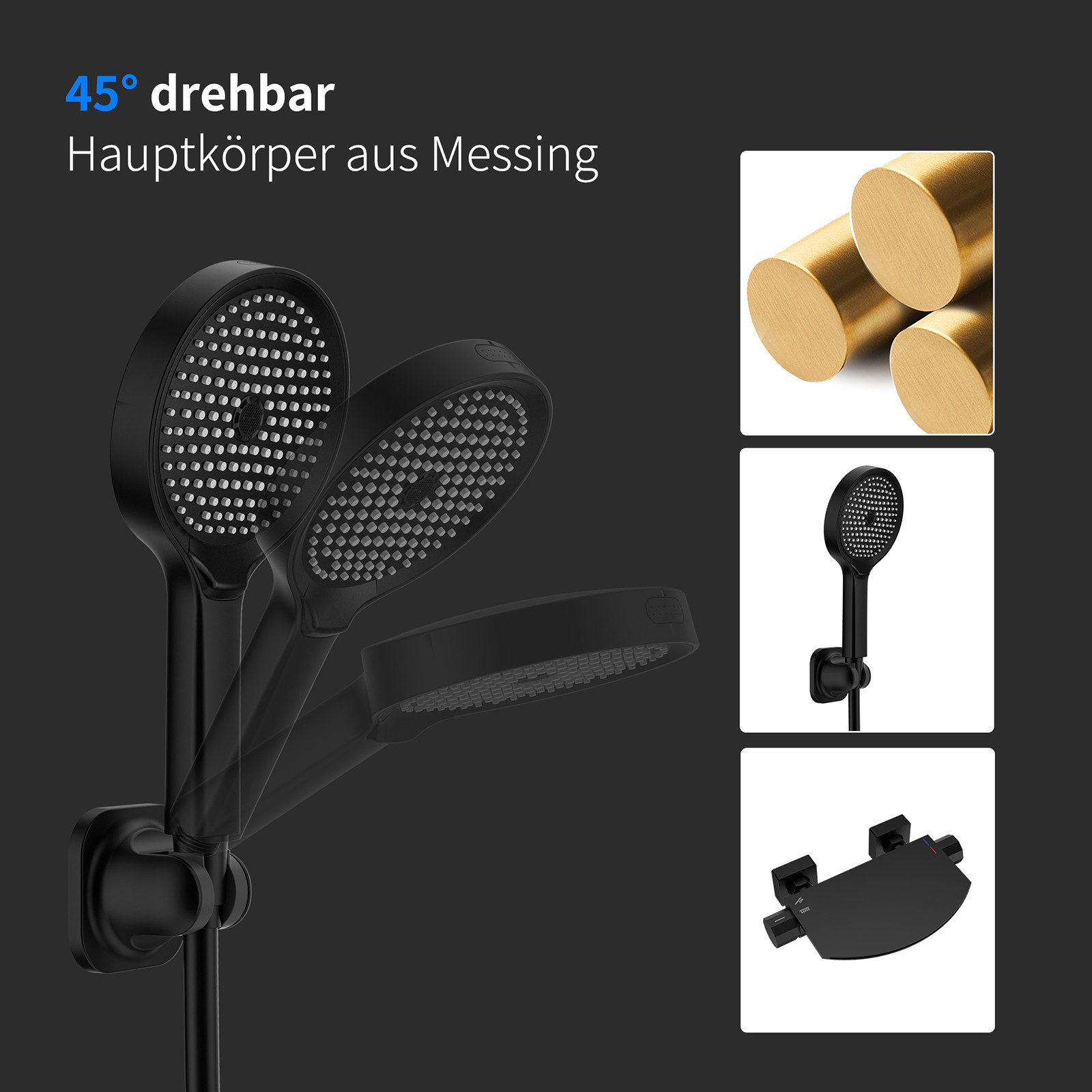HOMELODY Brausegarnitur Badewannenarmatur Schwarz, Wasserfall Wannenarmatur,Messing, 2 Strahlart(en), Funktional und hochwertig – für ein rundum perfektes Dusch – Bild 5 von 5