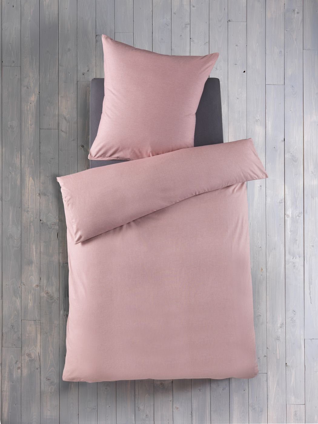 Optidream Bettwäsche Chambray 135 cm x 200 cm rosa, Bettbezug Kopfkissenbezug Set kuschelig weich hochwertig