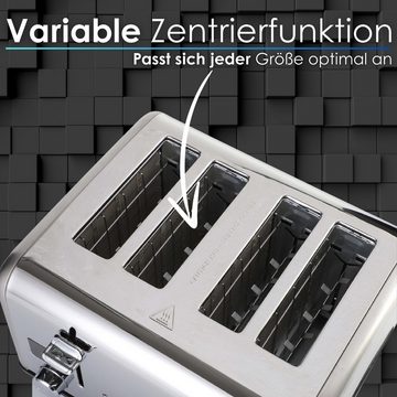 STEINBORG Toaster SB-2080, 4 kurze Schlitze, für 4 Scheiben, 1630 W, Edelstahl Gehäuse,Brötchenaufsatz,Krümelschublade,2xDigitales Display