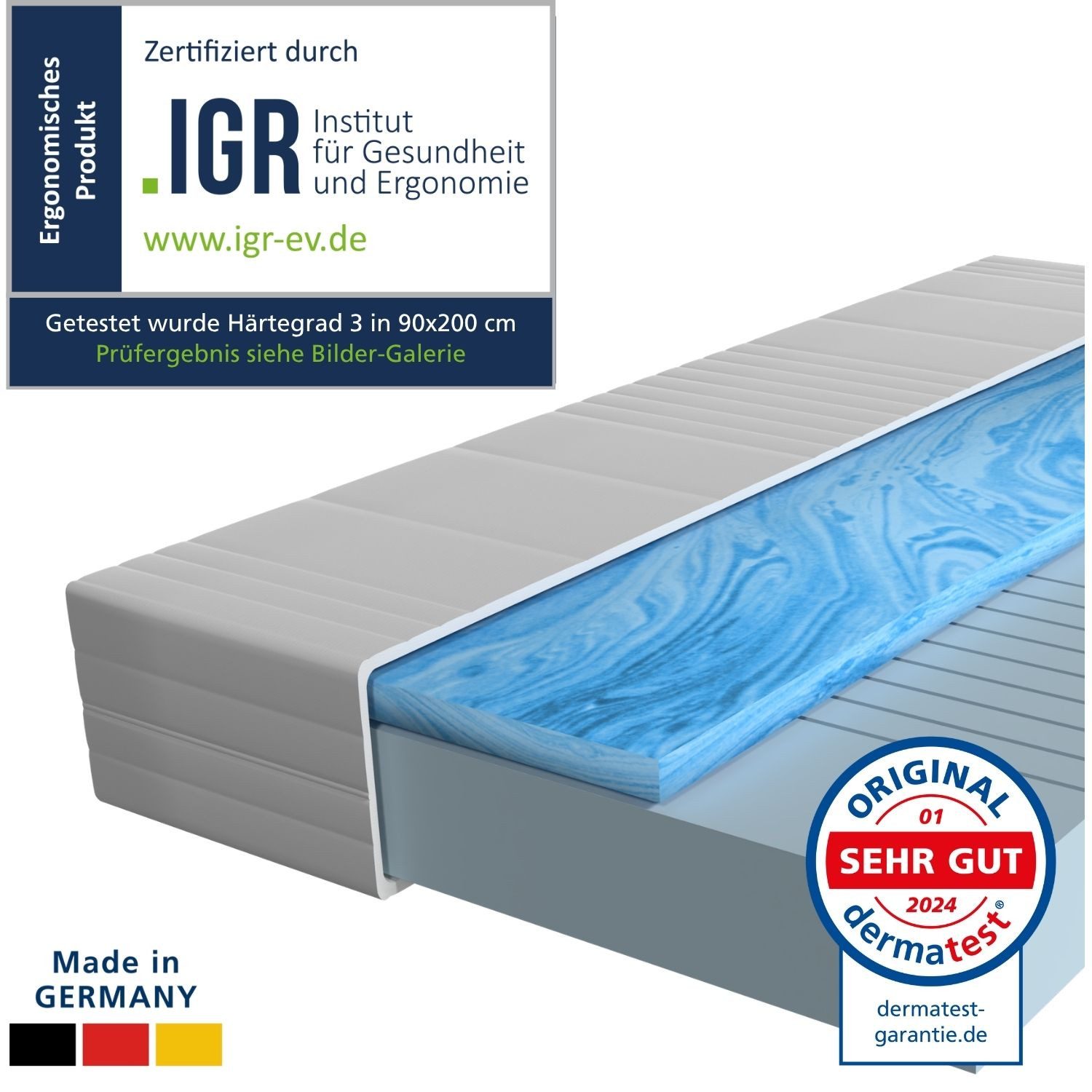 Gelschaummatratze 7-Zonen Gel-Matratze, Hochwertige Matratze mit Memory Foam, Gelschaum, AM Qualitätsmatratzen, 20 cm hoch, 90x200 cm