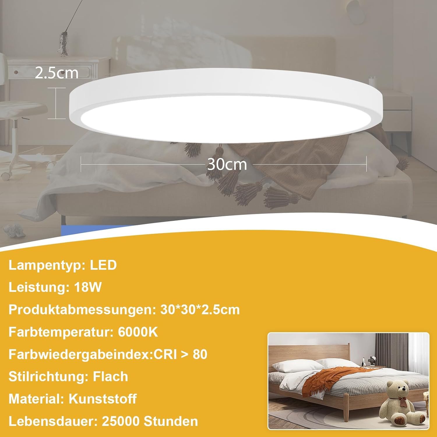 Nettlife LED Panel Deckenlampe Flach Rund Flurlampe Weiß Küchelampe 18/24W, günstig online kaufen