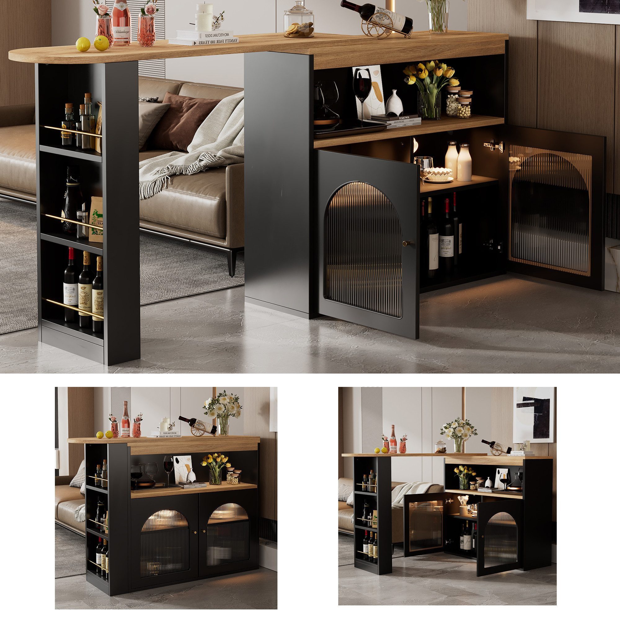 KLAM HOME Bartisch ausziehbar Stehtisch Bistrotisch drehbar Sideboard (mit günstig online kaufen