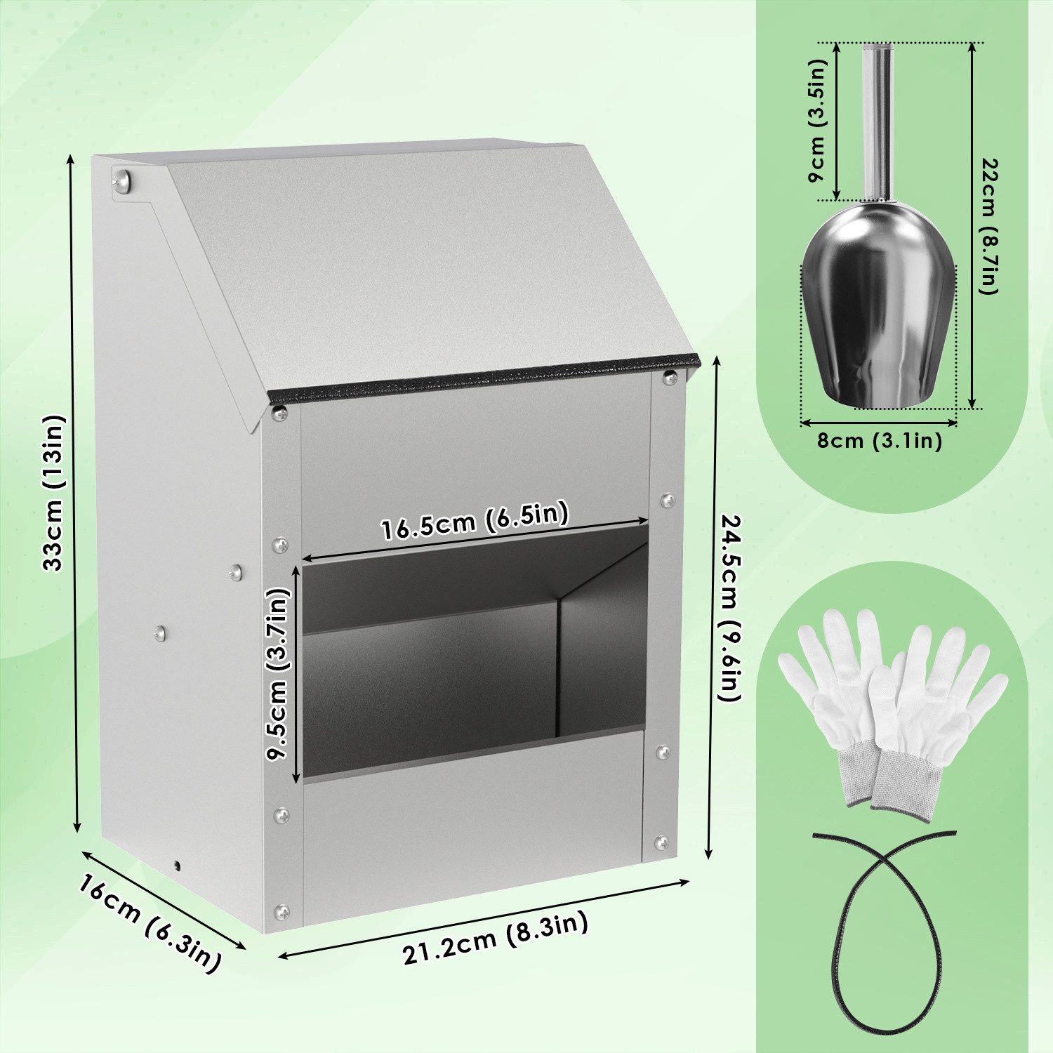 Clanmacy Futterautomat 5kg Hühner Automatischer Geflügel Futter Spender mit Löffel&Handschuhe