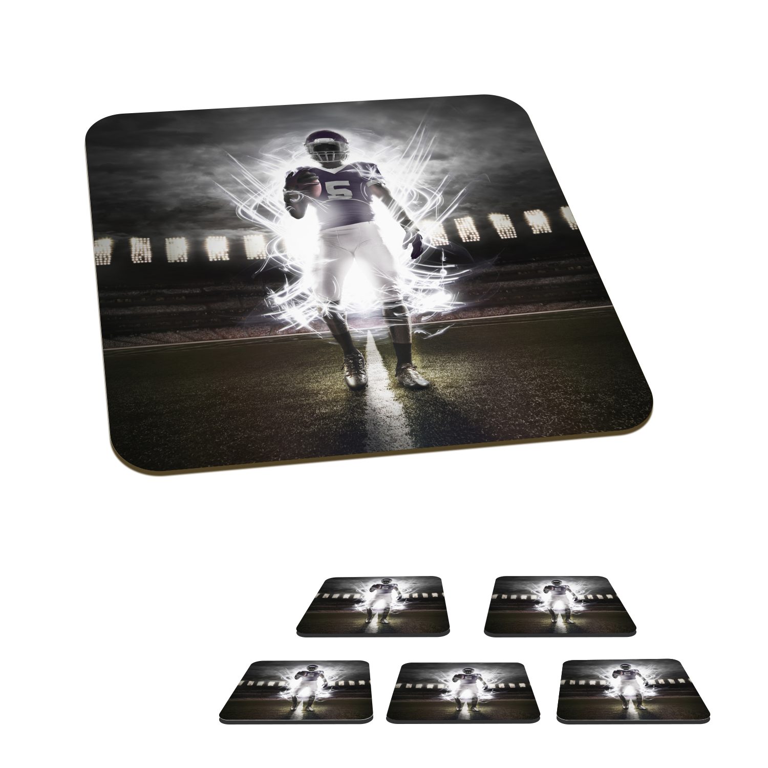 MuchoWow Glasuntersetzer Hintergrundbild eines American-Football-Spielers, Zubehör für Gläser, 6-tlg., Glasuntersetzer, Tischuntersetzer, Korkuntersetzer, Untersetzer, Tasse
