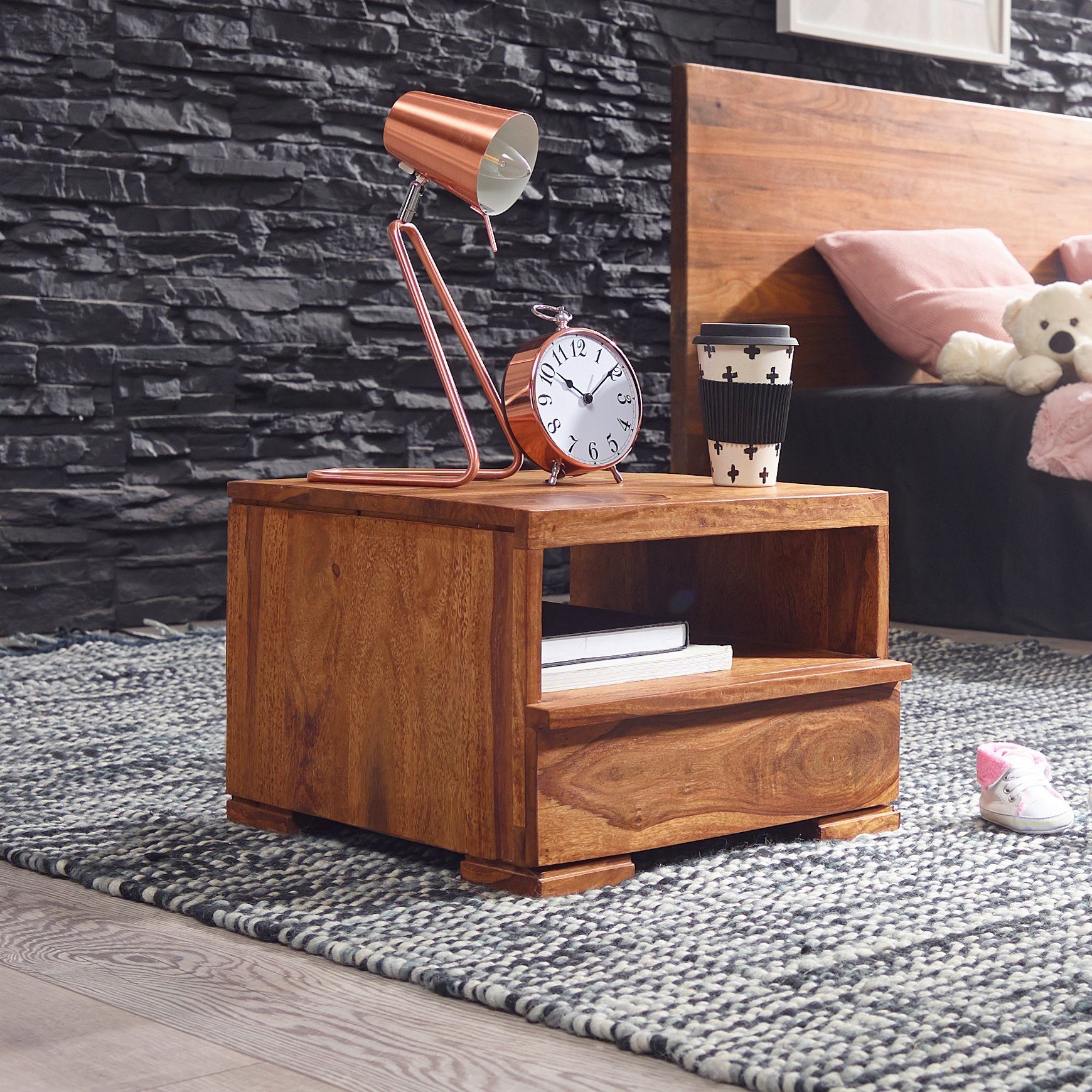 FINEBUY Nachtschrank SuVa2470_1 (Nachtkommode Quadratisch, Nachtkästchen günstig online kaufen
