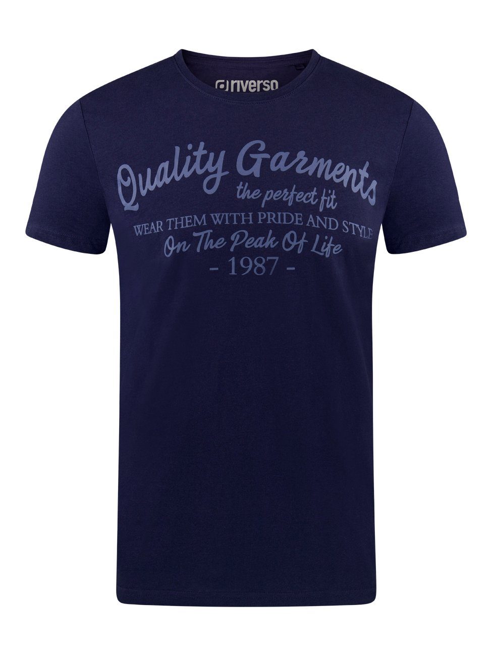 Kurzarm Rundhalsausschnitt T-Shirt Tee Regular (1-tlg) Printshirt Blau Baumwolle riverso RIVLeon Herren (RJD) Shirt aus 100% mit Fit