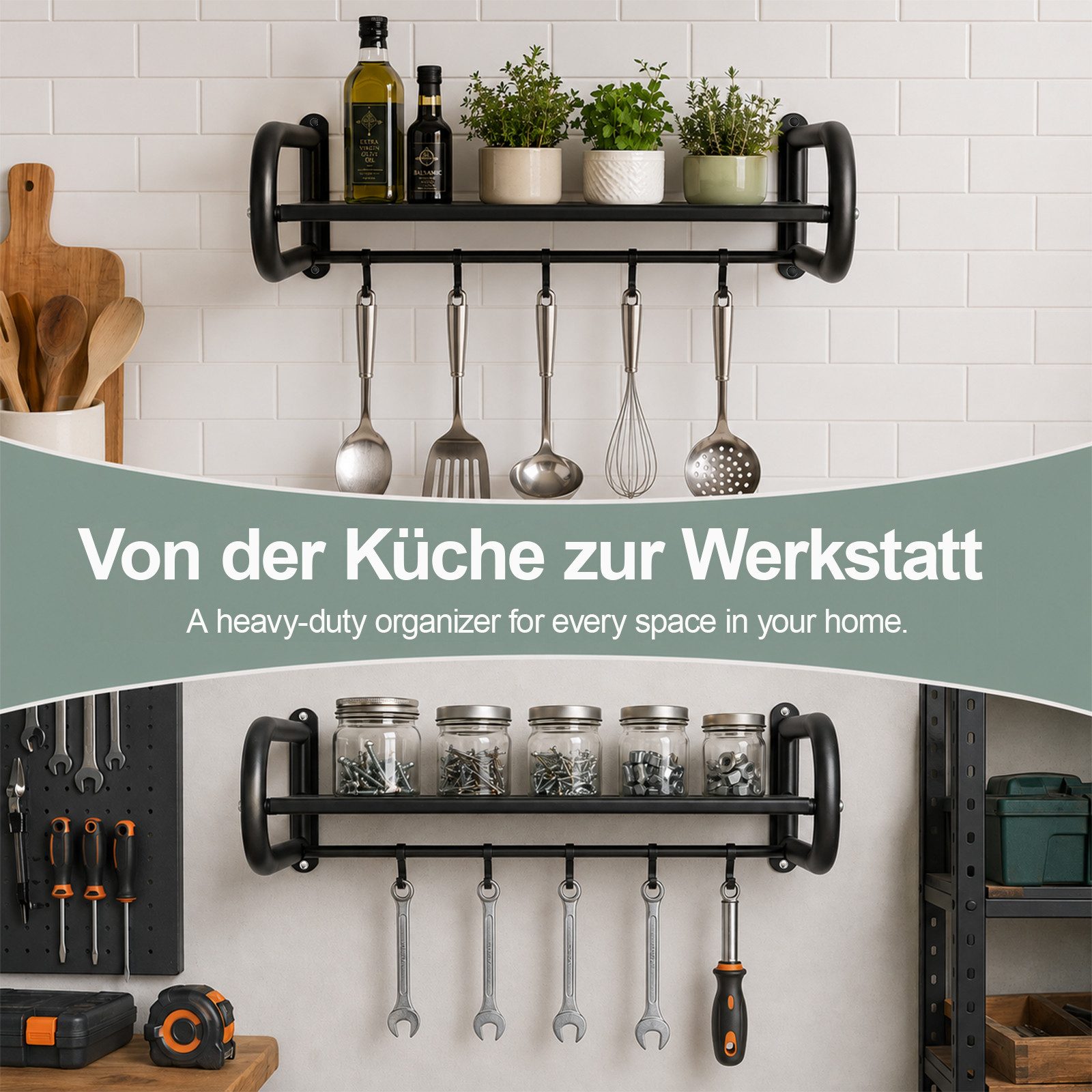 Youyijia Küchenorganizer-Set Mikrowellen Wandhalterung Regal Edelstahl Küchen Organizer – Bild 4 von 5
