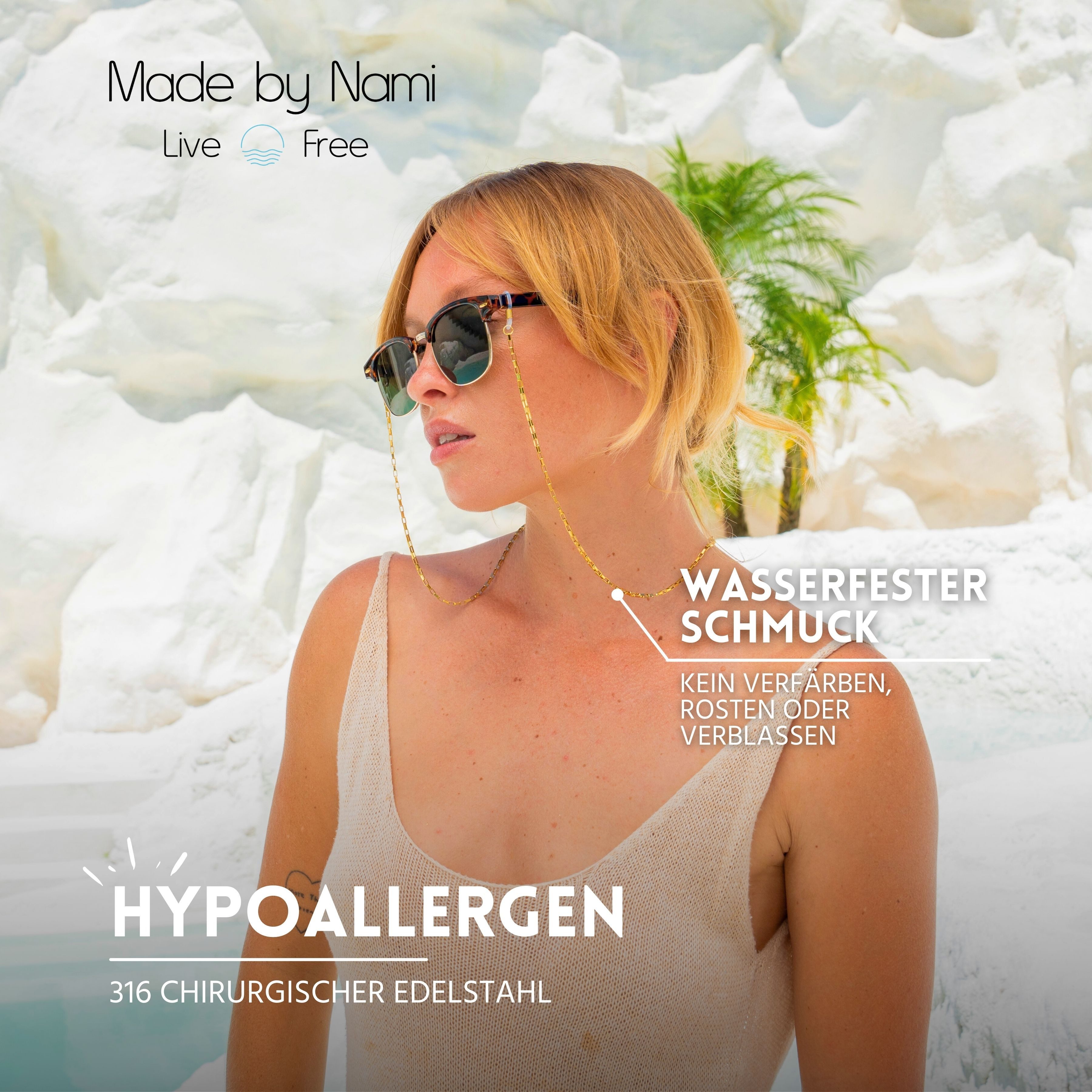 Made by Nami Brillenkette Gold Brillenband Damen 70 cm aus chirurgischem Ed günstig online kaufen