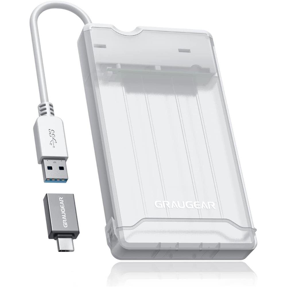 GRAUGEAR Festplatten-Gehäuse Externes Gehäuse für 2,5“ SATA SSD HDD, Festplatten Gehäuse für 2,5 Zoll, USB C Adapter, USB 3.0, werkzeuglos