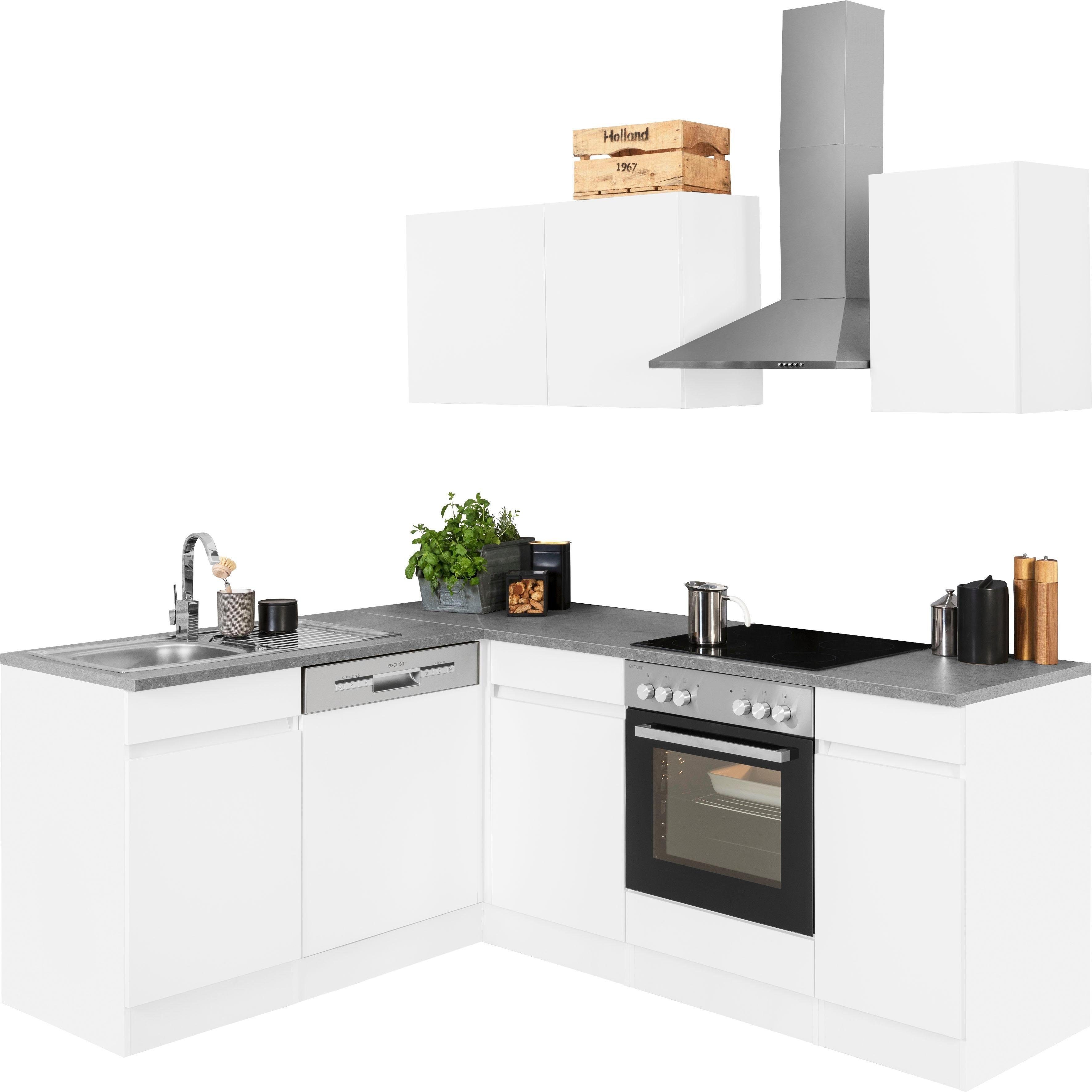 OPTIFIT Winkelküche Roth, mit E-Geräten, weiß/weiß-basaltgrau 175 cm Stellbreite x | weiß 210
