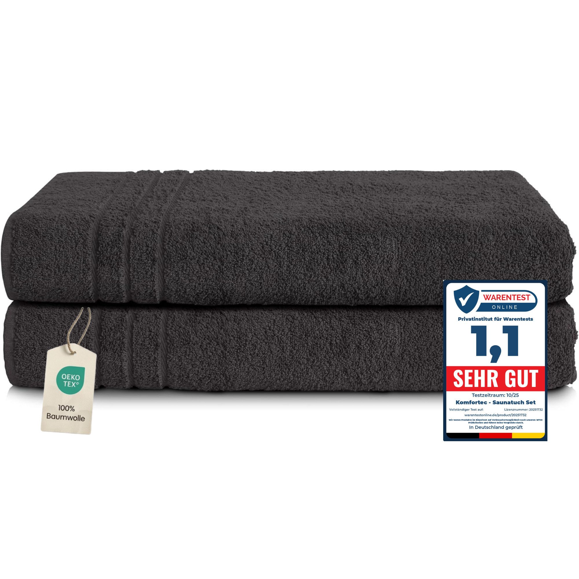 Komfortec Saunatuch Frotte aus 100% Baumwolle, Frottee (Packung, 2-St), 80x200 Saunatücher set XXL, Weich, Schnelltrocknend