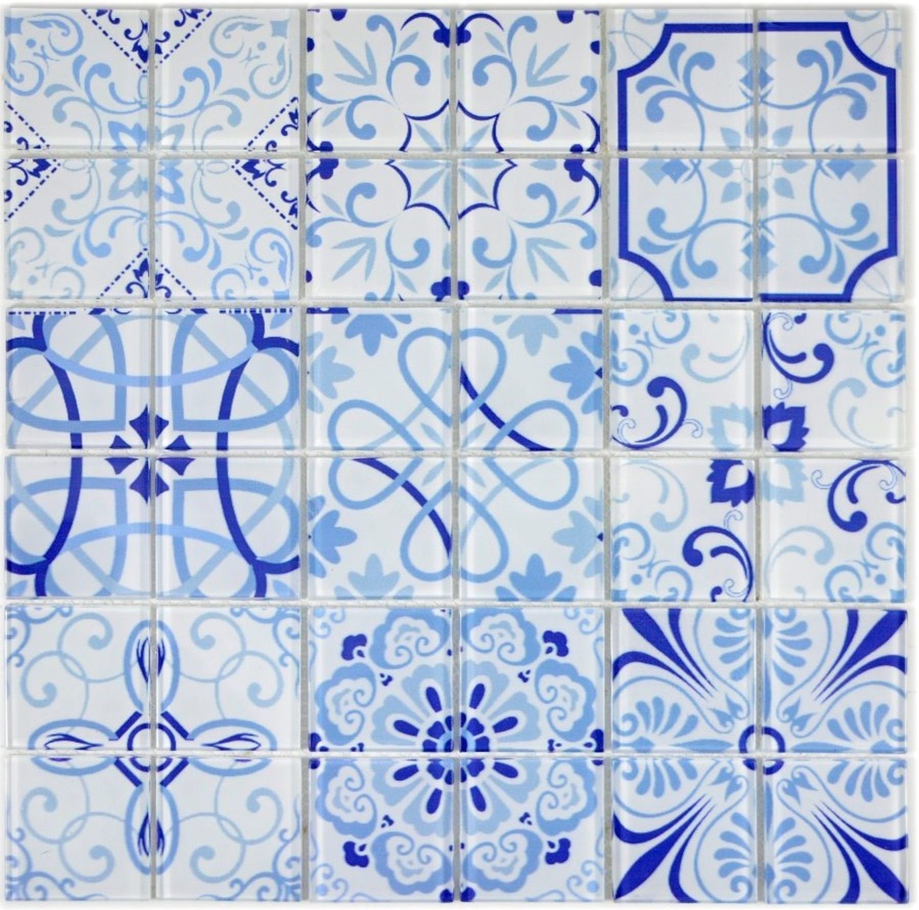 Mosani Wandfliese Rero Weiß Wandverkleidung Fliesen Dekorative Blau Küchenwand Glasmosaik Duschwand