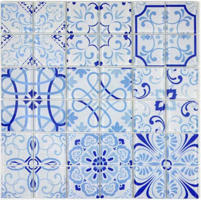 Mosani Wandfliese Rero Glasmosaik Fliesen Blau Weiß Küchenwand Duschwand, Dekorative Wandverkleidung