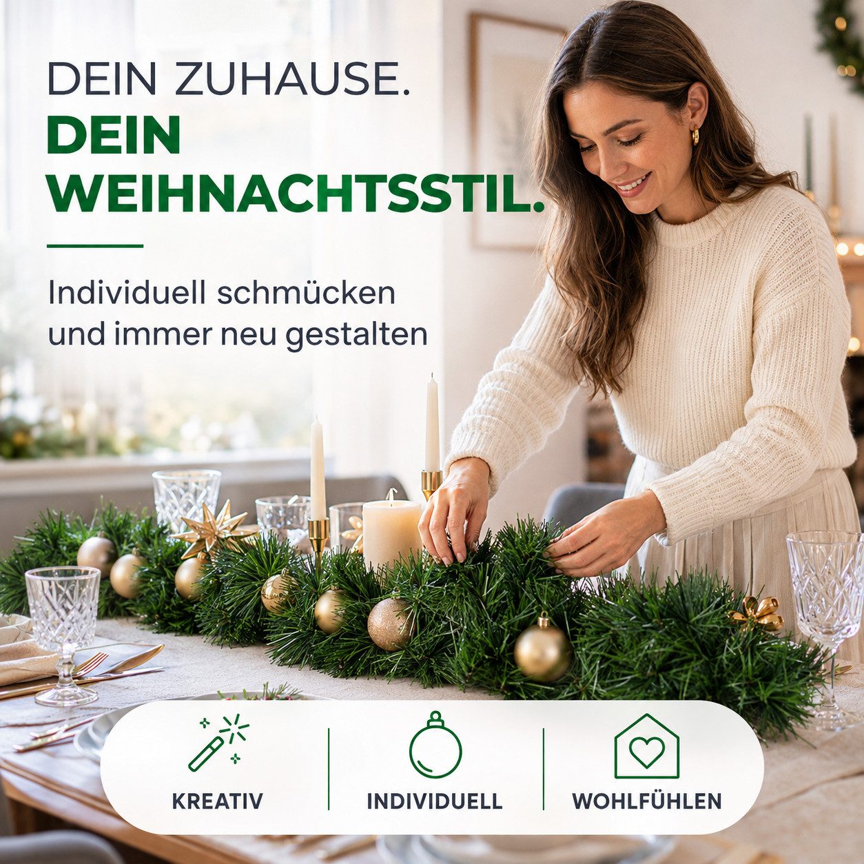 Kunstgirlande Weihnachtsgirlande 10 Meter - Dekogirlande Weihnachten Deko, Weihnachtswunder®, Flexibel einsetzbar / Einfach zu formen