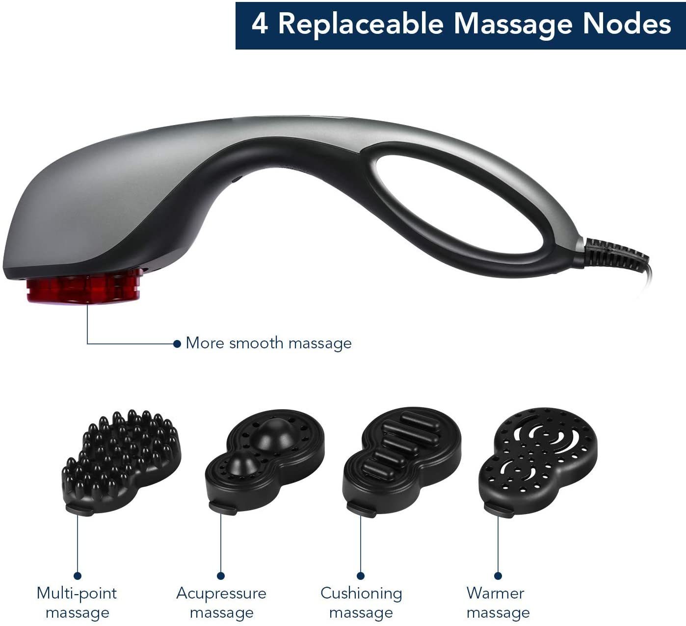 NAIPO Shiatsu-Massagegerät, Kabellos, 4 Aufsätze, verschiedene Intensitäten