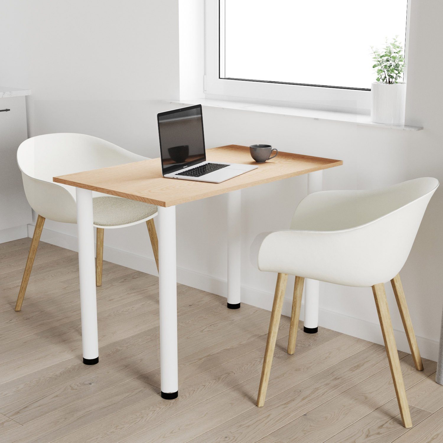 AKKE Esstisch, Esszimmertisch mit weißen Beinen Küchentisch Bürotisch 2mm PVC Eiche hell | Esstische