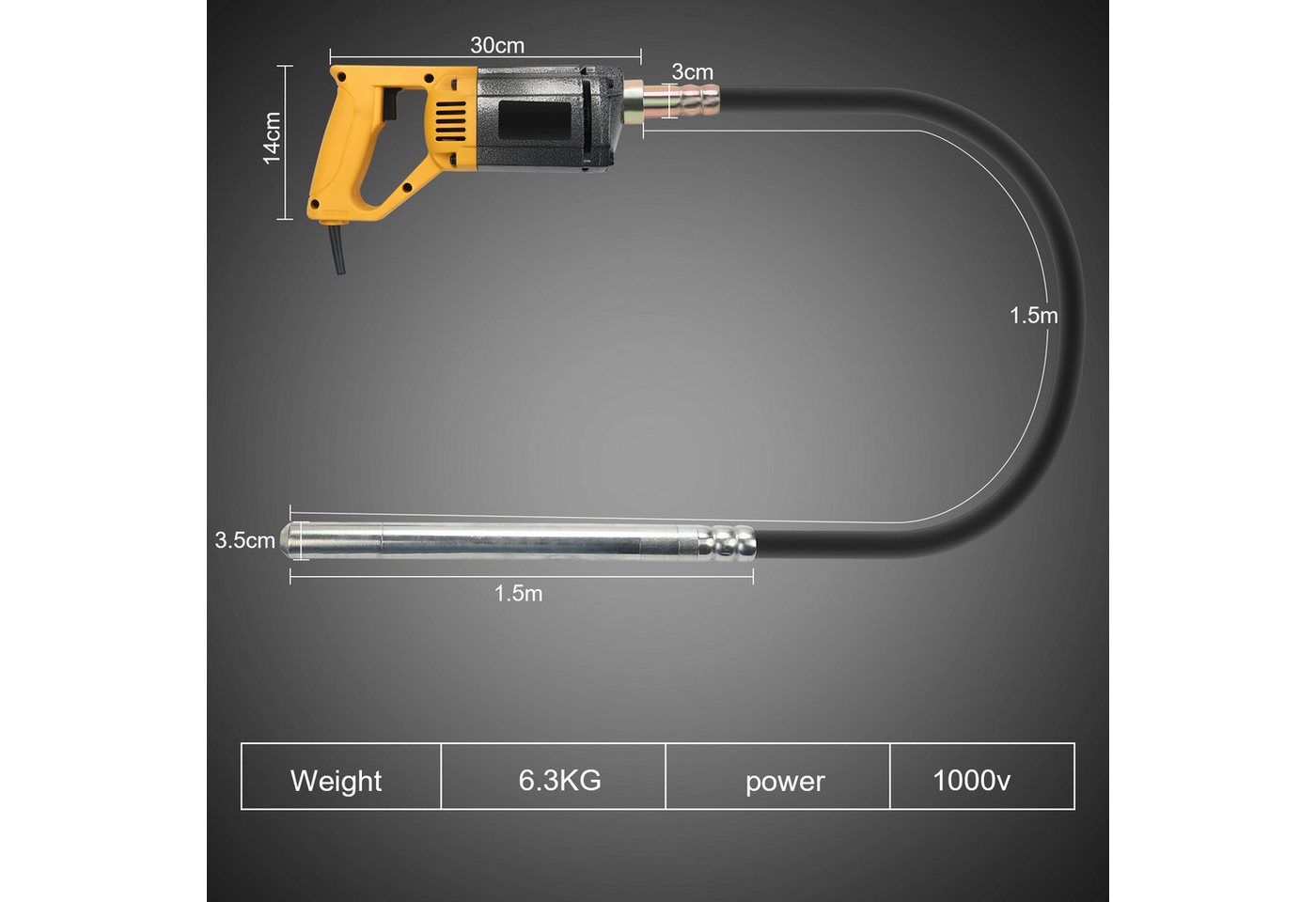 Thumbnail - Clanmacy Elektrowerkzeug-Set Betonrüttler mit 1.5m rüttelstange, 5000U/min, 230V Ø 35 mm, 1-tlg.