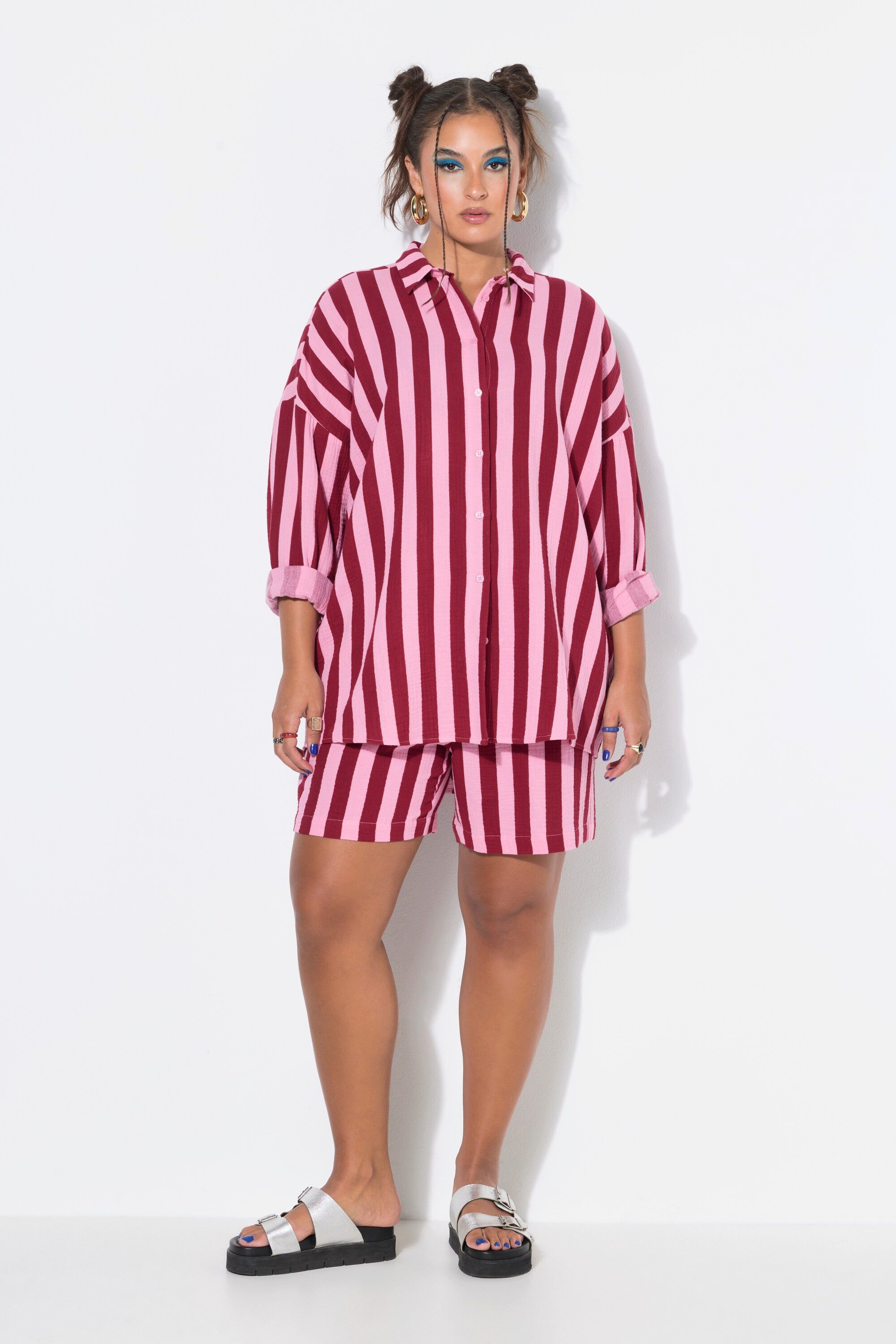 Hemdbluse Hemdbluse oversized Musselin Streifen Langarm